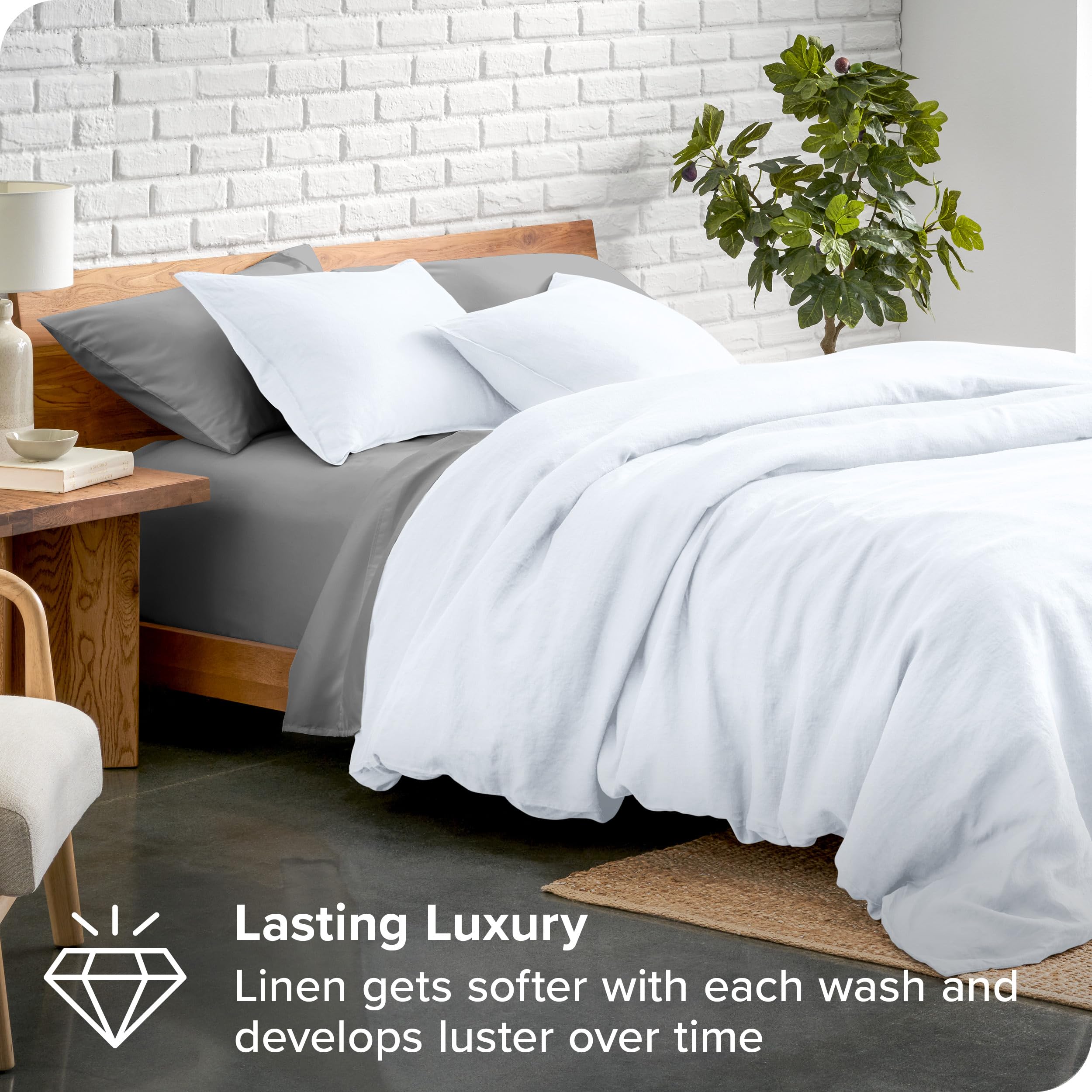 Bare Home Queen Duvet Cover Set - 100% European Linen Bedding - Breathable, Durable & Soft White - Includes Duvet Cover & Pillow Shams (Full/Queen Size) - Perfect for Luxury Bedroom Decor & All-Season Comfort