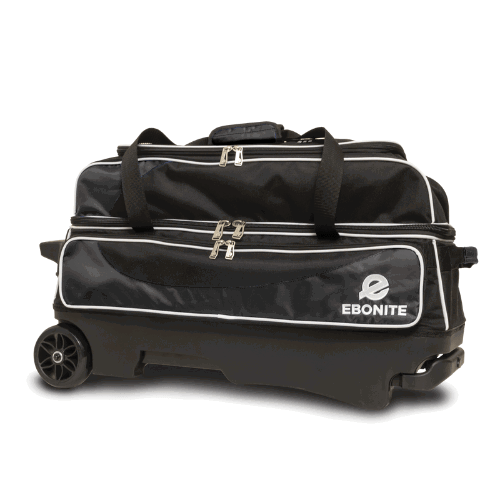 Premium Ebonite Transport 3 Ball Roller Bowling Bag - Heavy Duty Black Bowling Tote with Wheels for League Play & Tournament Travel