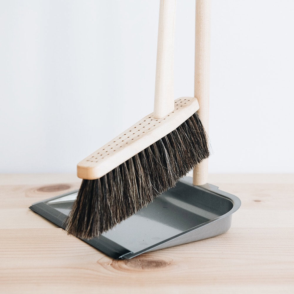 Standing Broom and Metal Dustpan Set - Heavy Duty Cleaning Tools for Home, Kitchen, Garage | Easy Storage & Efficient Sweeping