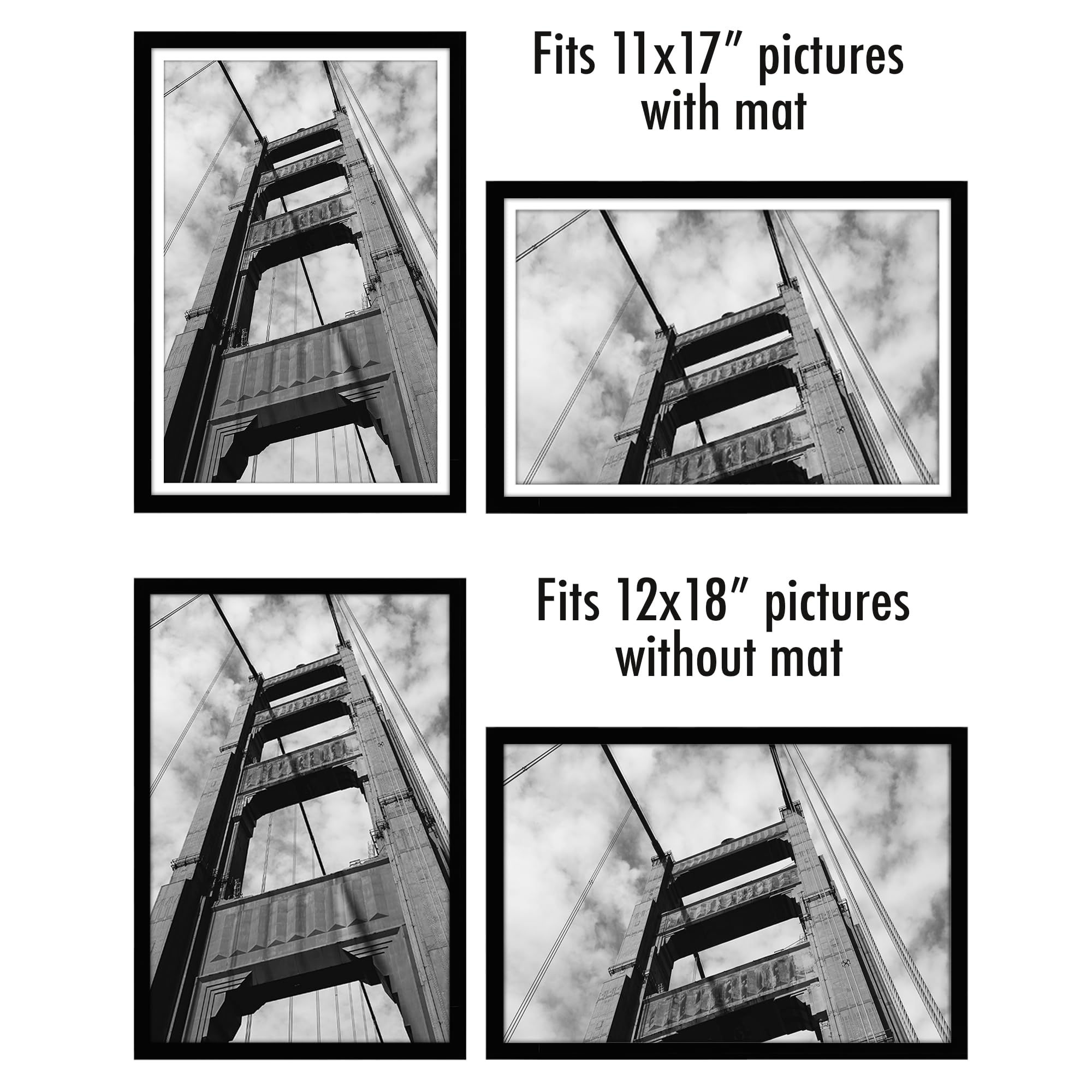 Americanflat 12x18 Poster Frame Set of 5 - Black Gallery Wall Frames with Polished Plexiglass - 11x17 with Mat or 12x18 Without Mat - Galleria Collection - Perfect for Home Decor, Office Display & Art Exhibition
