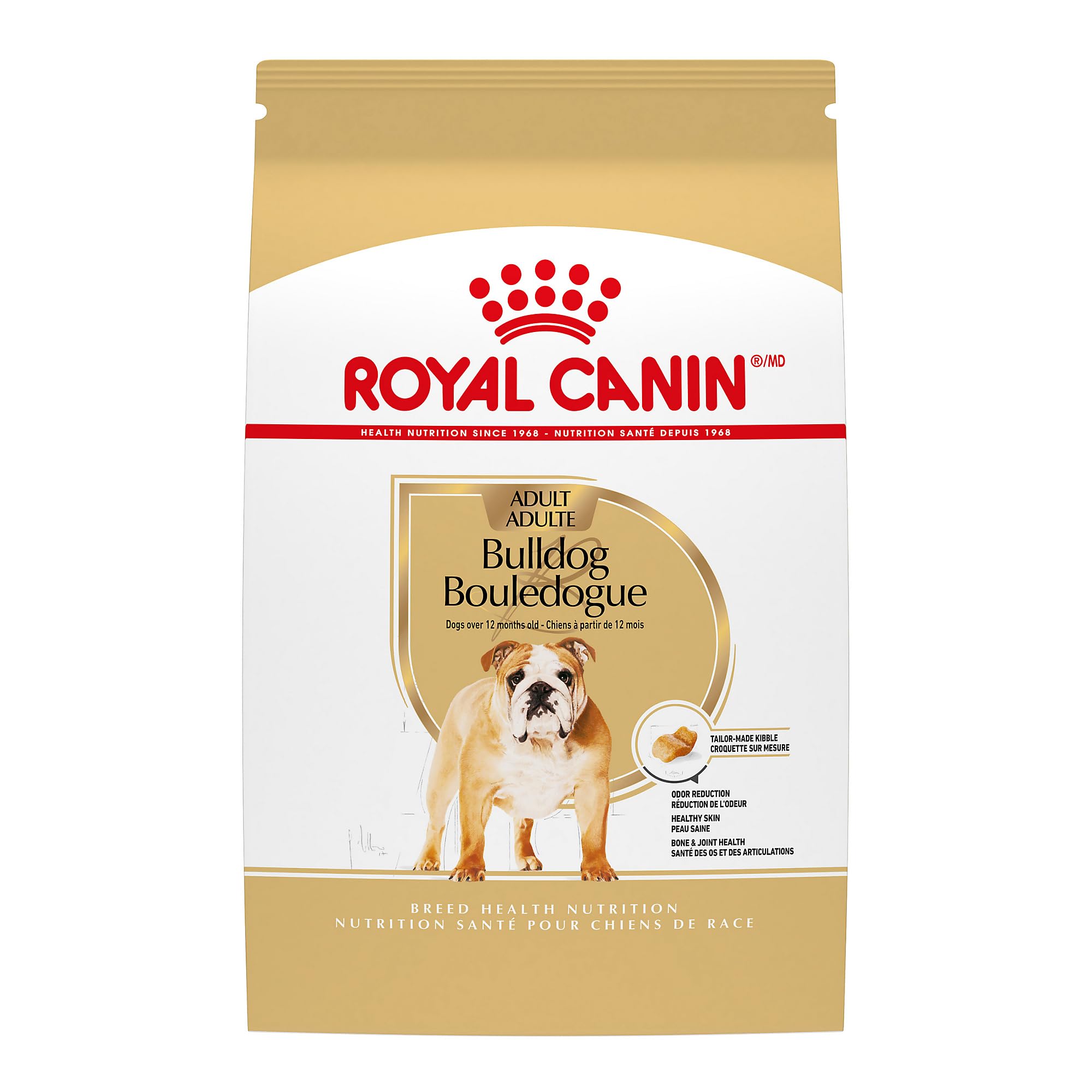 Royal Canin Bulldog Adult Dry Dog Food for English & French Bulldogs - 30 lb Bag - High Protein Kibble for Skin & Joint Health - Perfect for Active Adult Bulldogs at Home or Travel