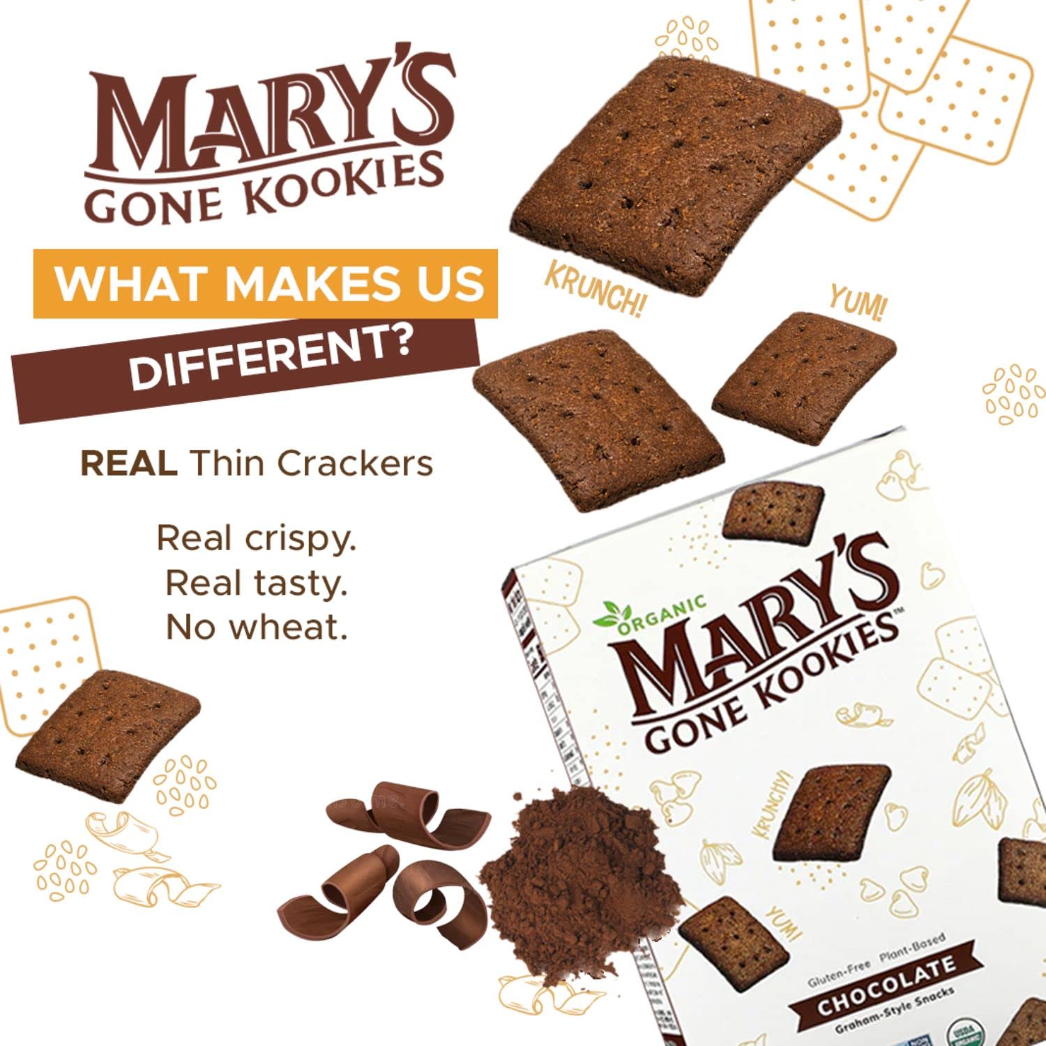 Organic Gluten-Free Vegan Chocolate Graham-Style Snacks by Mary's Gone Kookies - 5 Ounce (Pack of 6) | Healthy School Lunch, Office Snack & On-the-Go Treat