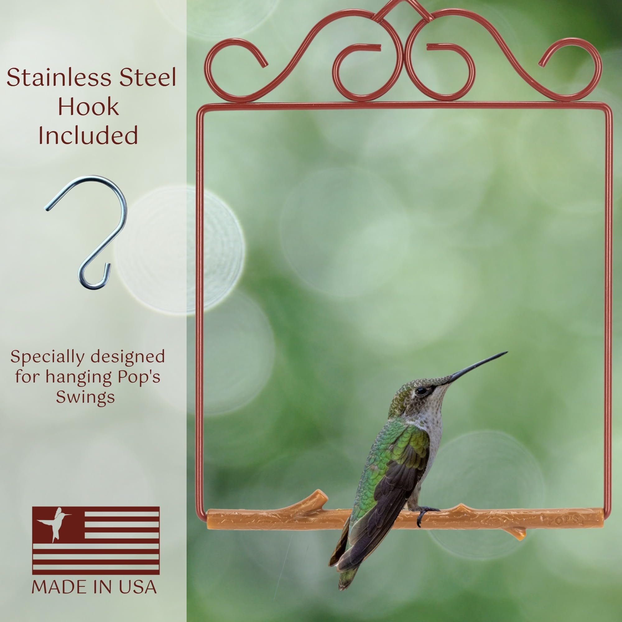 Original Hummingbird Swing for Outdoors - USA Made Bird Perch for Small Wild Birds | Perfect Backyard Birding Accessory | Durable & Weather-Resistant | Includes Hook - Ideal for Gardens, Patios & Nature Observation