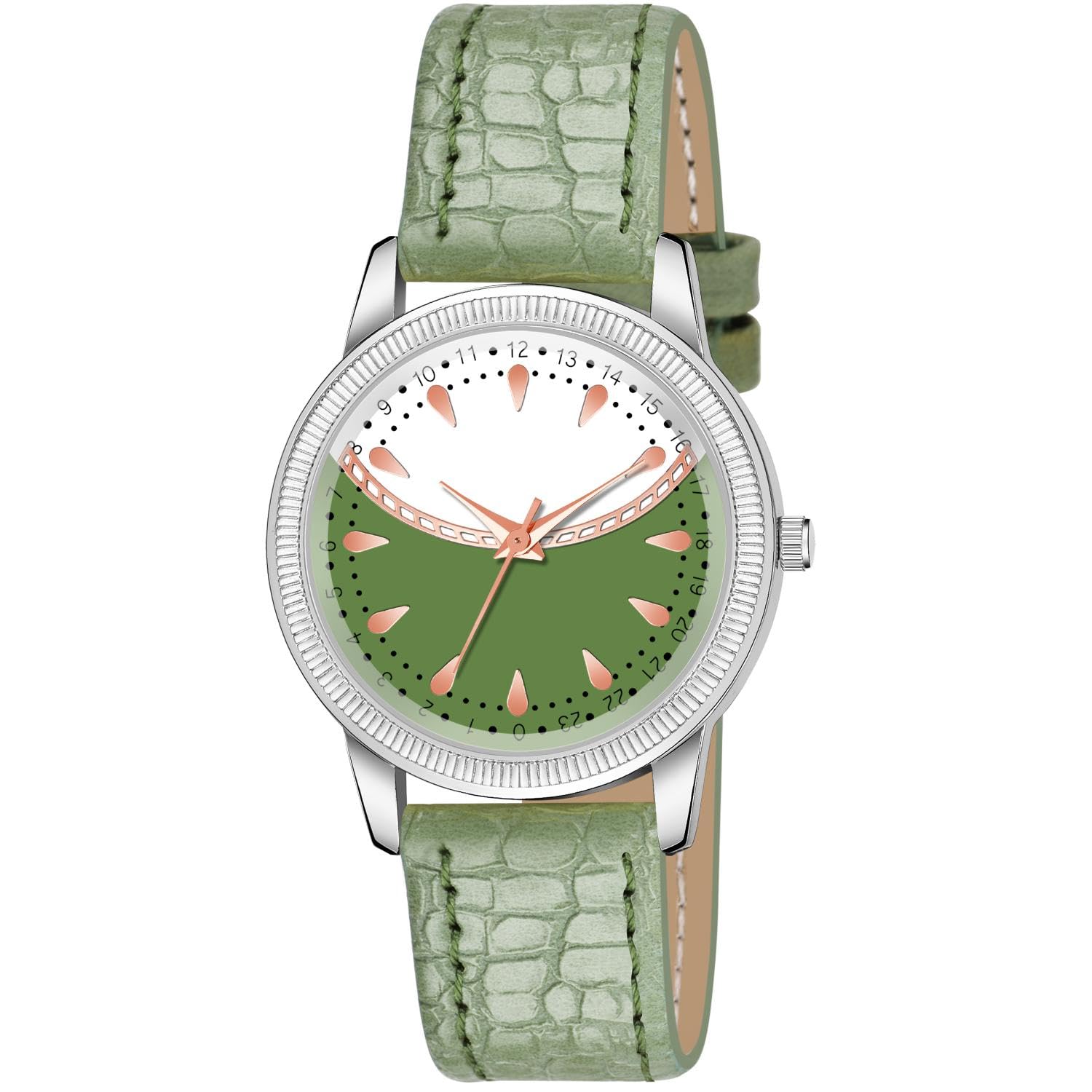 KIARVI GALLERY Designer Sunrise Silver Dial Analog Watch for Women - White Leather Strap | Elegant Fashion Accessory for Office, Party & Everyday Wear