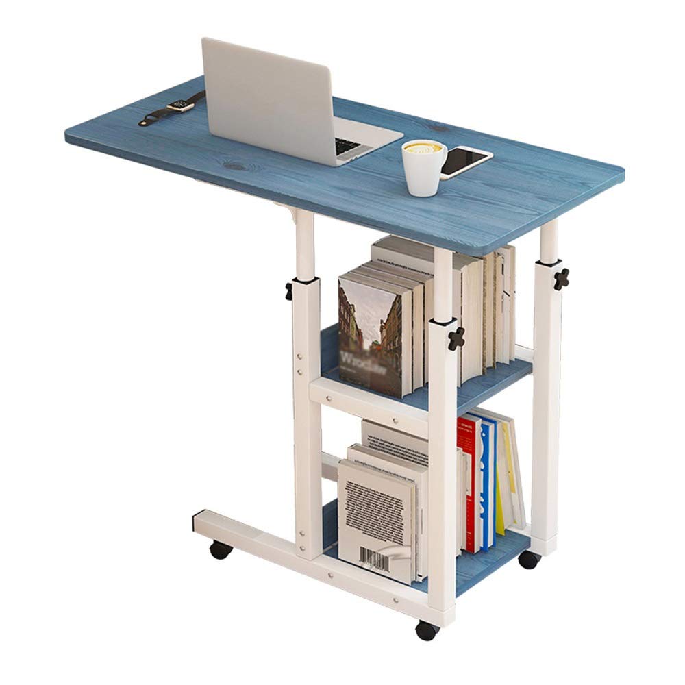DUWX 3-Tier Mobile Laptop Side Table - Adjustable Rolling Bedside Desk for Small Spaces, Blue | Perfect for Home Office, Dorm Room & Bedroom Use