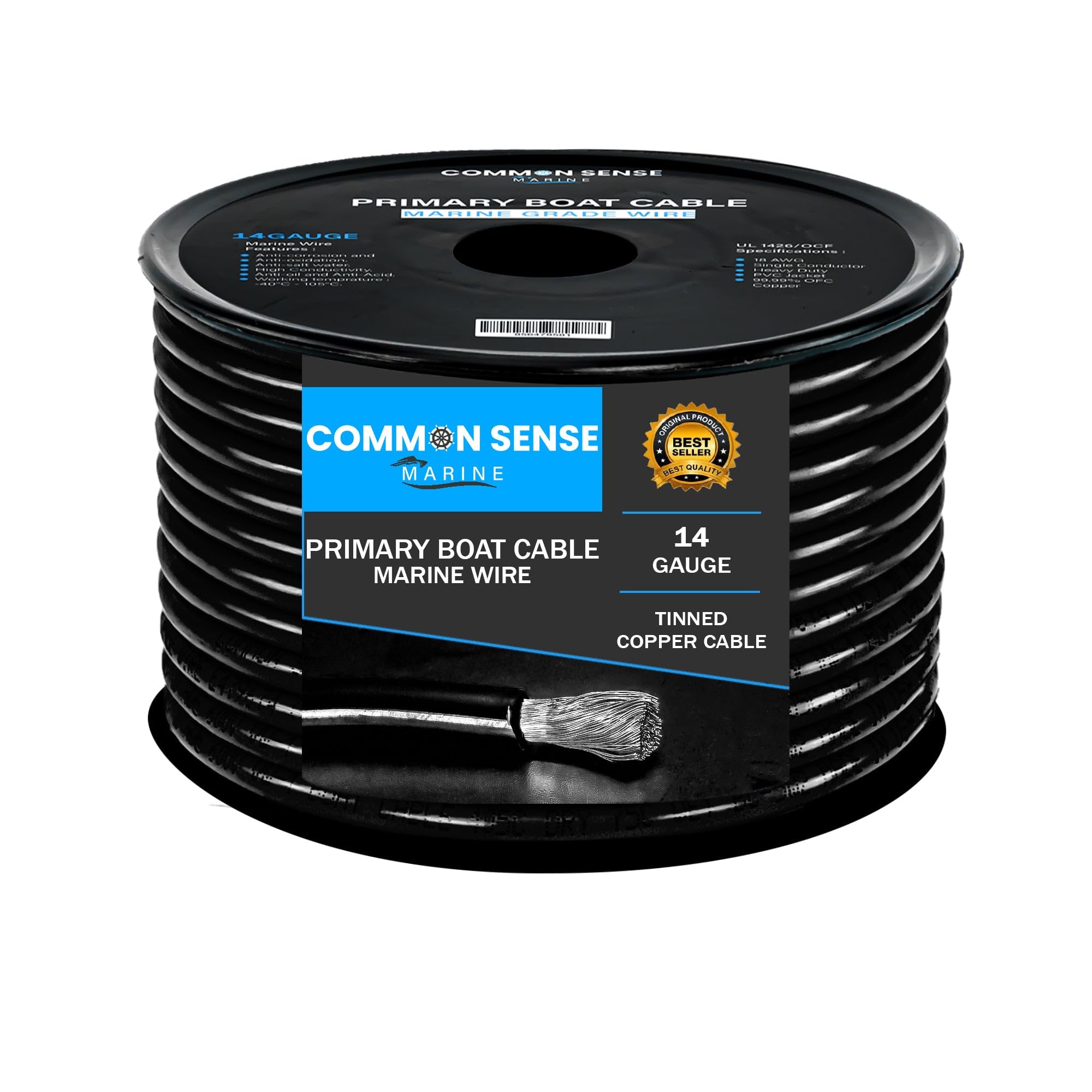 14 Gauge Marine Grade Tinned Copper Boat Cable - 1000 ft 14 AWG UL 1426 PVC Wire for Boats, Trailers, Automotive & Audio Systems | Oxygen-Free Copper for Superior Conductivity | Ideal for Marine, RV, Camper & Speaker Installations