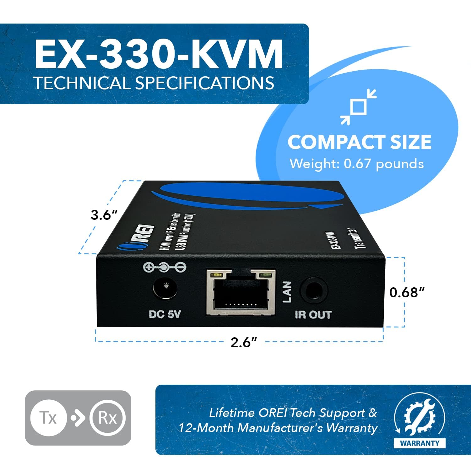 OREI KVM Over IP HDMI Extender - 1080p HD Video & USB Remote Control via Single CAT5e/CAT6A/CAT7 Cable - Up to 492ft Range - Perfect for Home Office, Data Centers & Remote PC Management