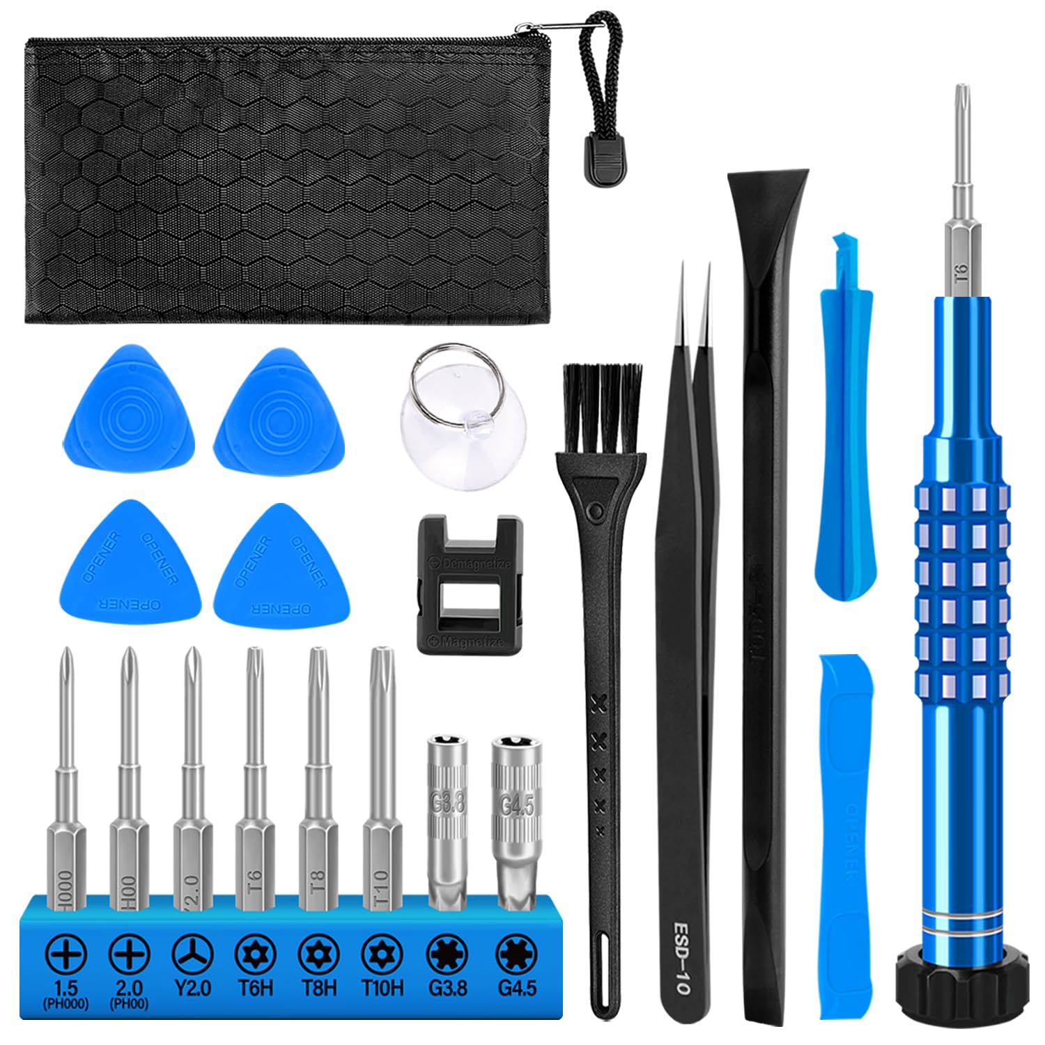 21 in 1 Professional Repair Tool Kit for Nintendo Switch/Xbox/PS3/PS4/PS5 Controllers - Includes PH000, PH00, Y1, T6H, T8H, T10H Torx Security Screwdrivers, Crowbars & Tweezers - Complete Cleaning & Maintenance Set for Gaming Consoles & Controllers - Perfect for DIY Repairs, Modifications & Routine Maintenance
