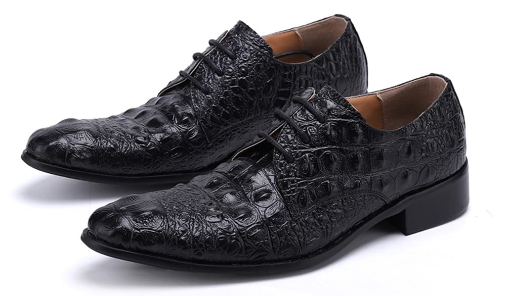 Men's Genuine Leather Oxford Dress Shoes - Pointed Toe Crocodile Print Slip-On for Business, Wedding & Party | Comfortable & Stylish Formal Footwear for Work & Special Occasions