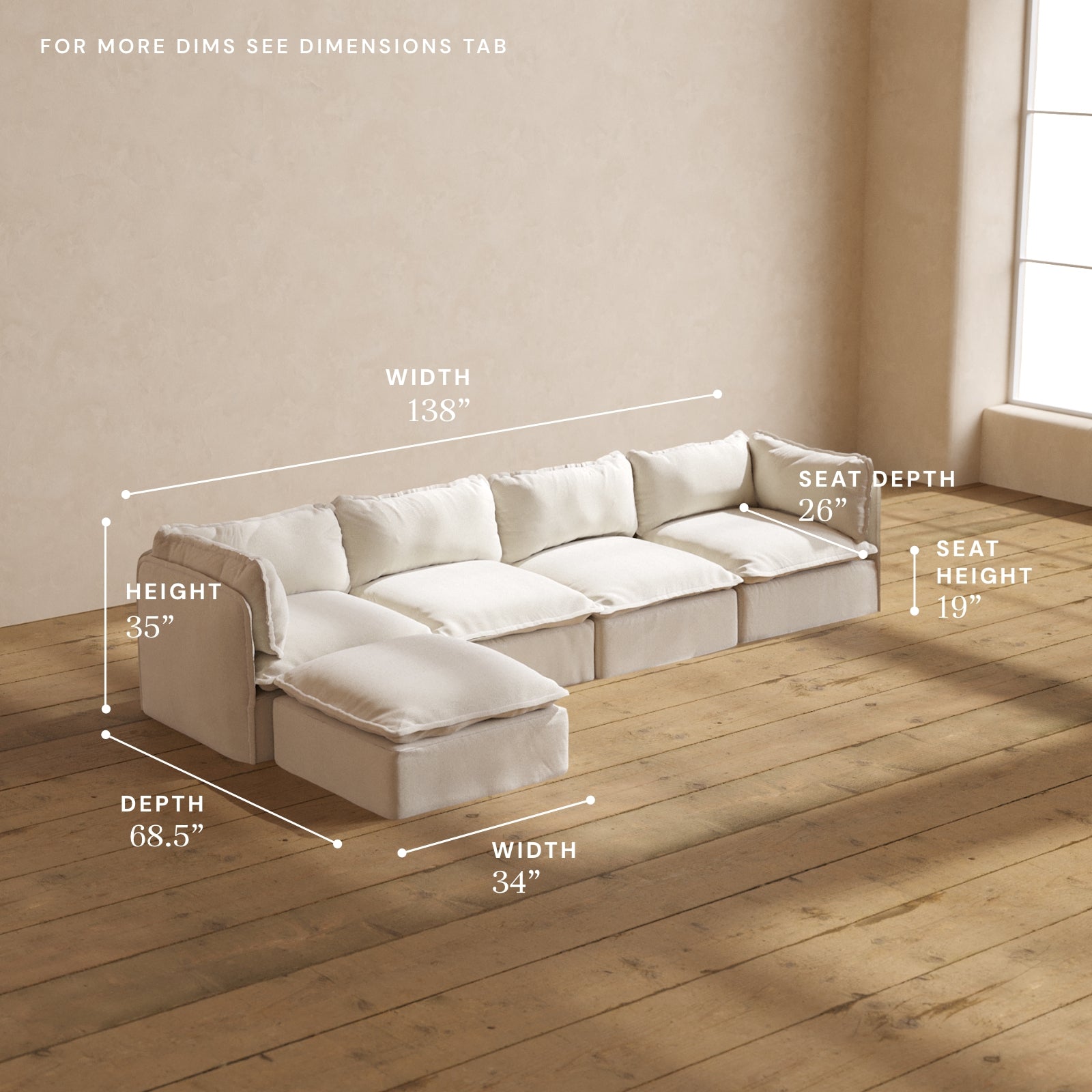 Modular Performance 4-Seater Sectional Sofa in Flour Fabric | Deluxe Blend for Living Room, Family Room & Home Theater