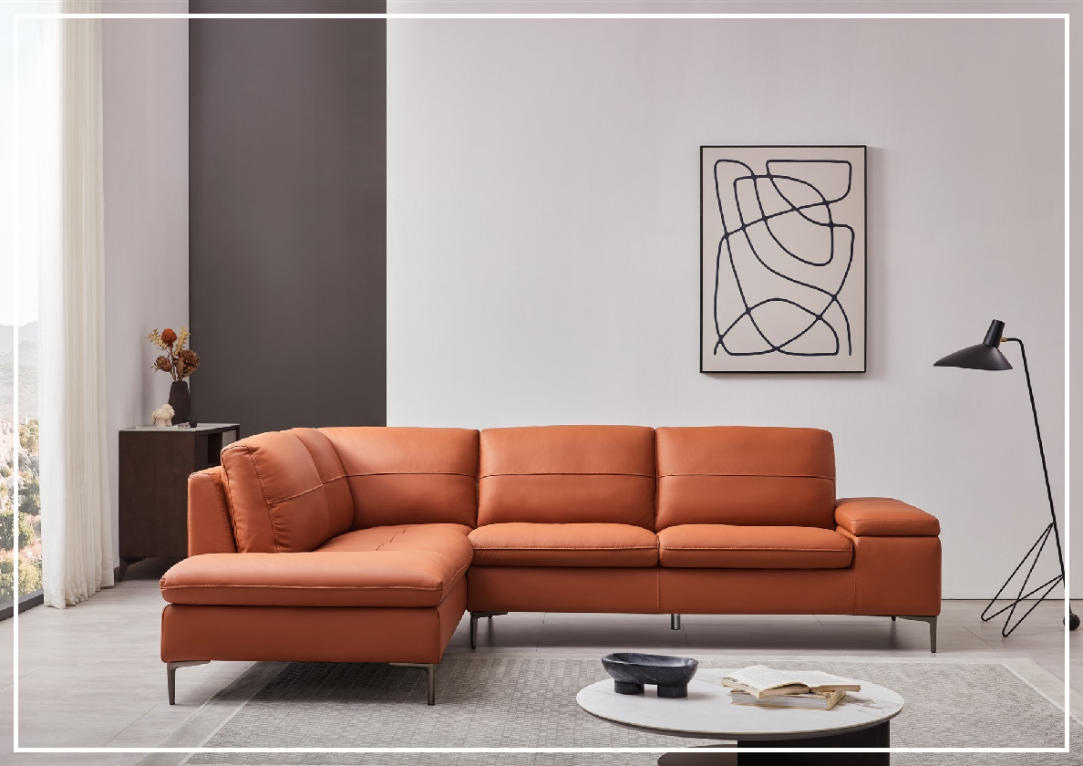 Gio Italia Decker L-Shaped Italian Leather Sectional Sofa - Modern Luxury Living Room Furniture for Home & Office Comfort