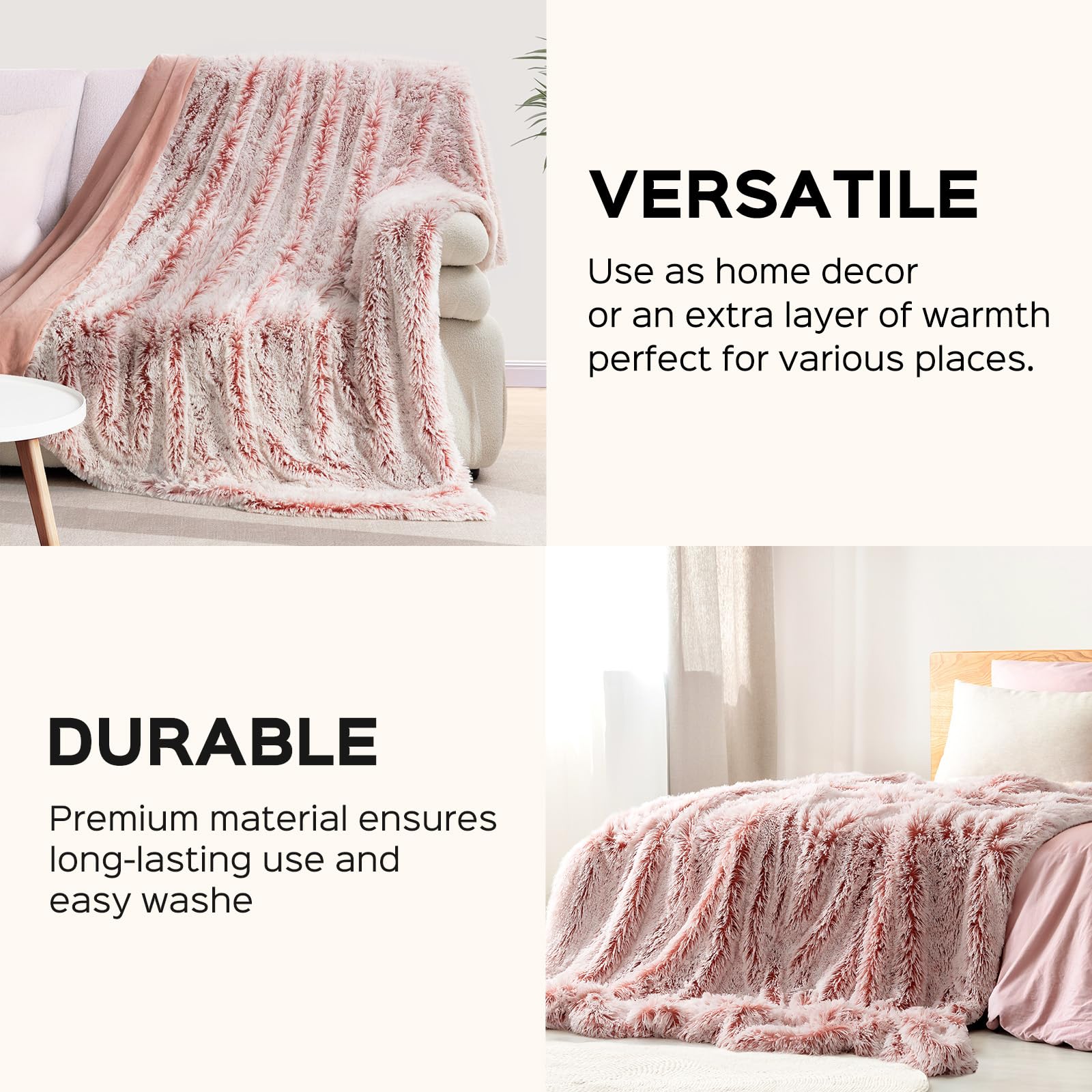 KANKAEU Fluffy Fleece Blanket 63 x 79 Inches - Ultra Soft & Warm Gradient Light Pink Throw Blanket for Couch, Bed, Sofa - Perfect for Cozy Nights, Movie Time & Winter Snuggles