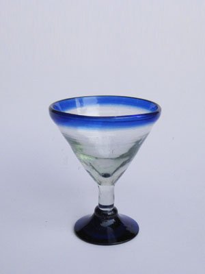 Elegant Cobalt Blue Rim 3 oz Small Martini Glasses Set of 6 - Recycled Lead-Free & Toxin-Free Glassware for Cocktail Parties, Home Bars & Elegant Entertaining