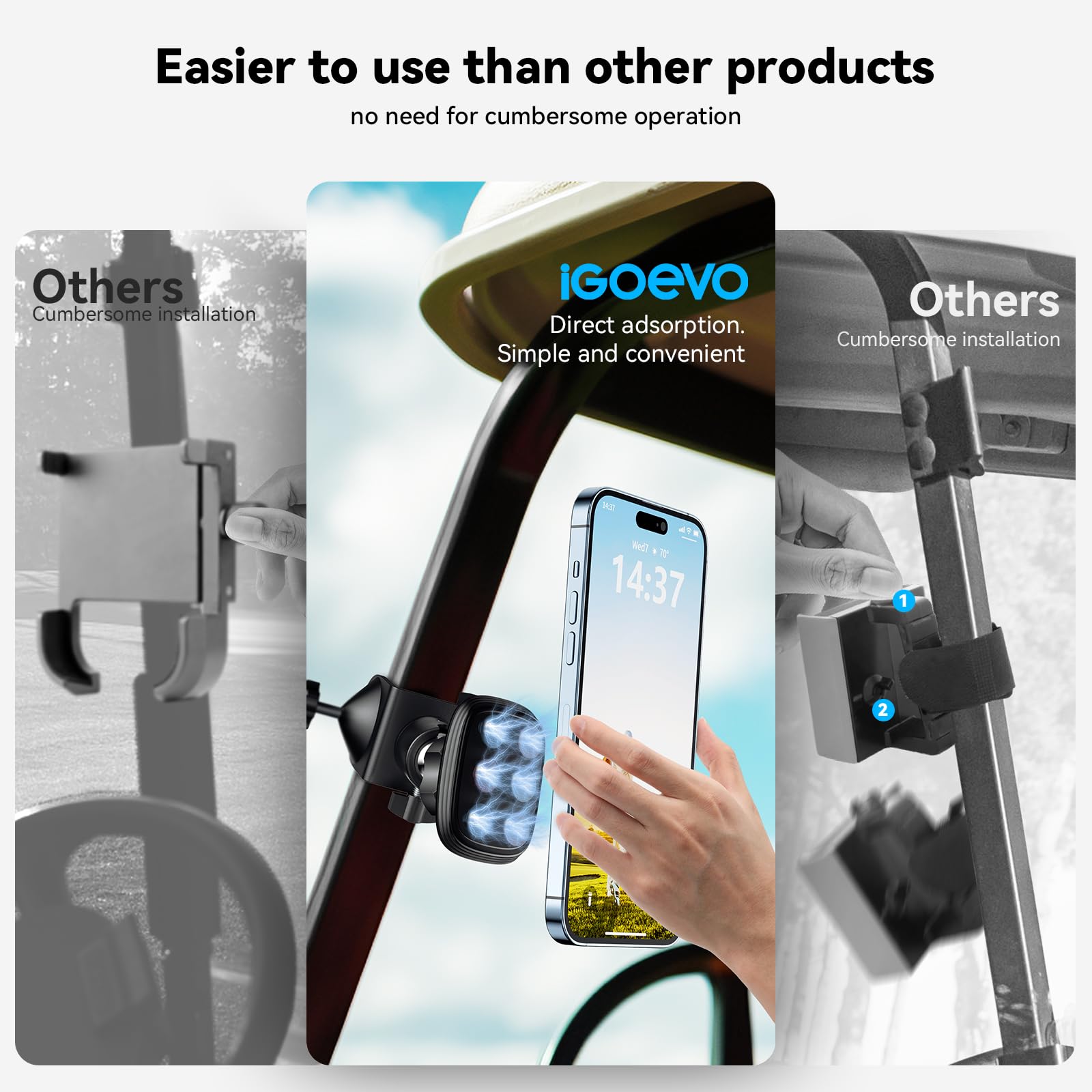 Golf Cart Phone Holder - Magnetic Phone Mount for EZGO, Club Car & Yamaha Carts | Ultra Strong Magnet Universal Phone Caddy | Compatible with All Smartphones | Perfect for Golfing, Camping & Outdoor Activities