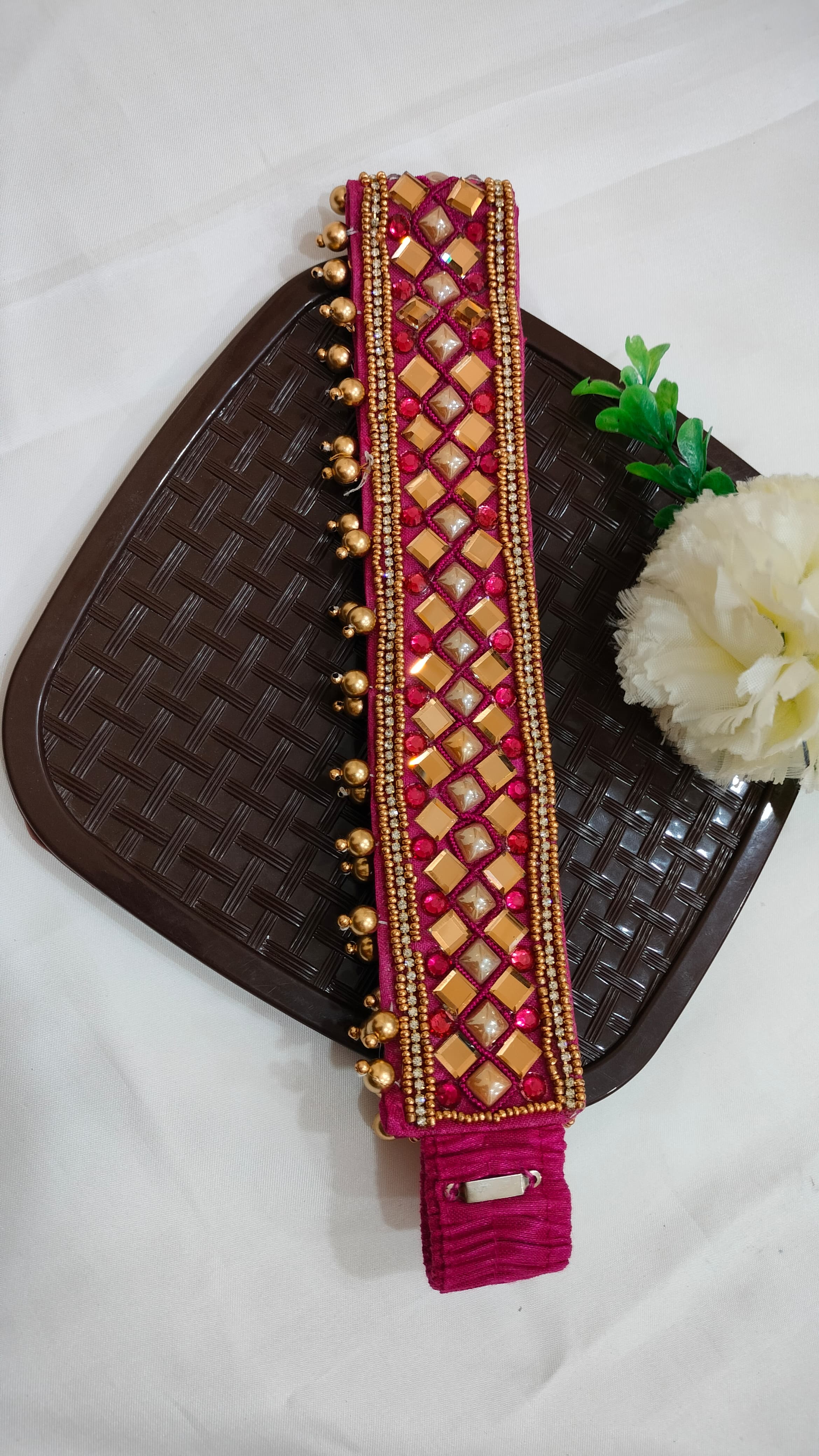 Elegant Pink Designer Saree Belt with Stone & Bead Embellishments - Perfect for Indian Weddings, Festivals & Special Occasions