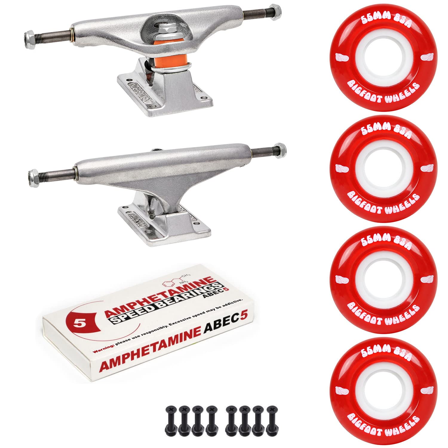 Independent Trucks 83A Cruiser Wheels with ABEC 5 Bearings - Smooth Ride for Street & Park Skateboarding | Complete Skateboard Wheels Package for Commuting & Tricks