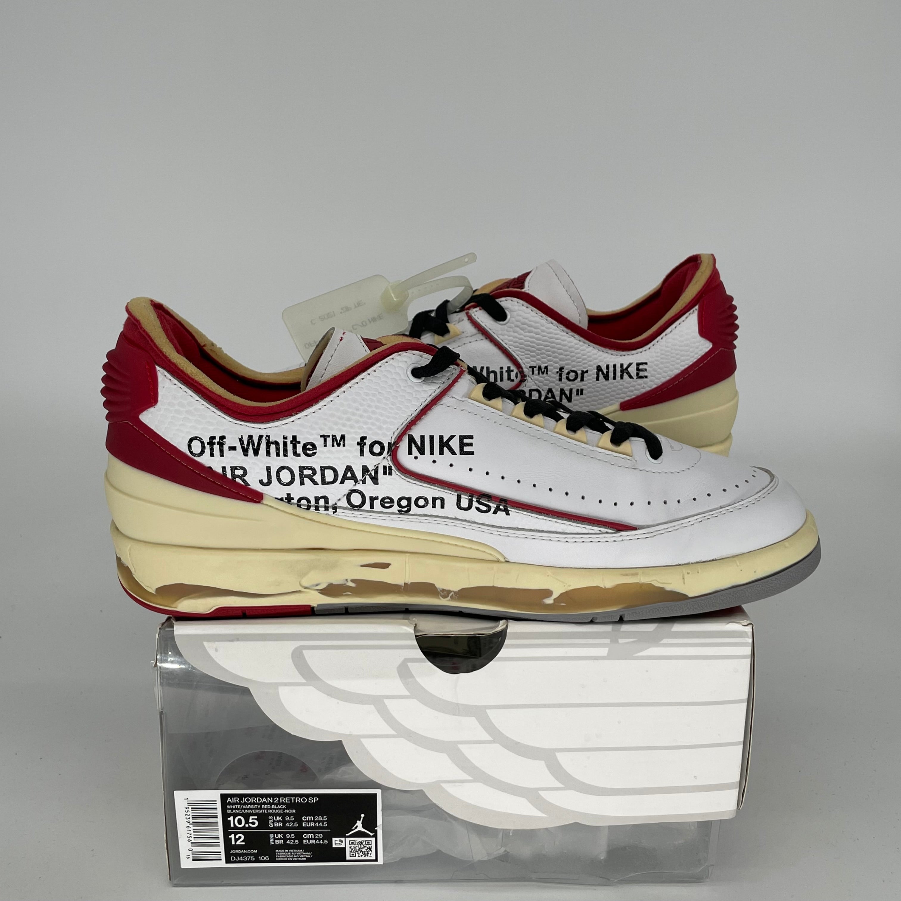 Air Jordan 2 Low Off-White White Red Men's Basketball Shoes Size 10.5 (DJ4375-106) - Perfect for Streetwear & Sneaker Collectors