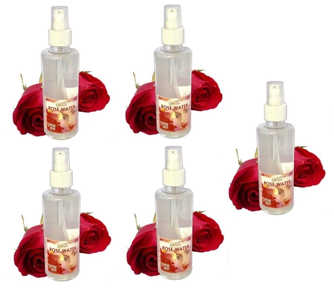 Shri Ganga Pure Rose Water 100ml (Pack of 5) - Natural Face Toner & Hydrating Mist for Skin Care, Aromatherapy & Hair Treatment