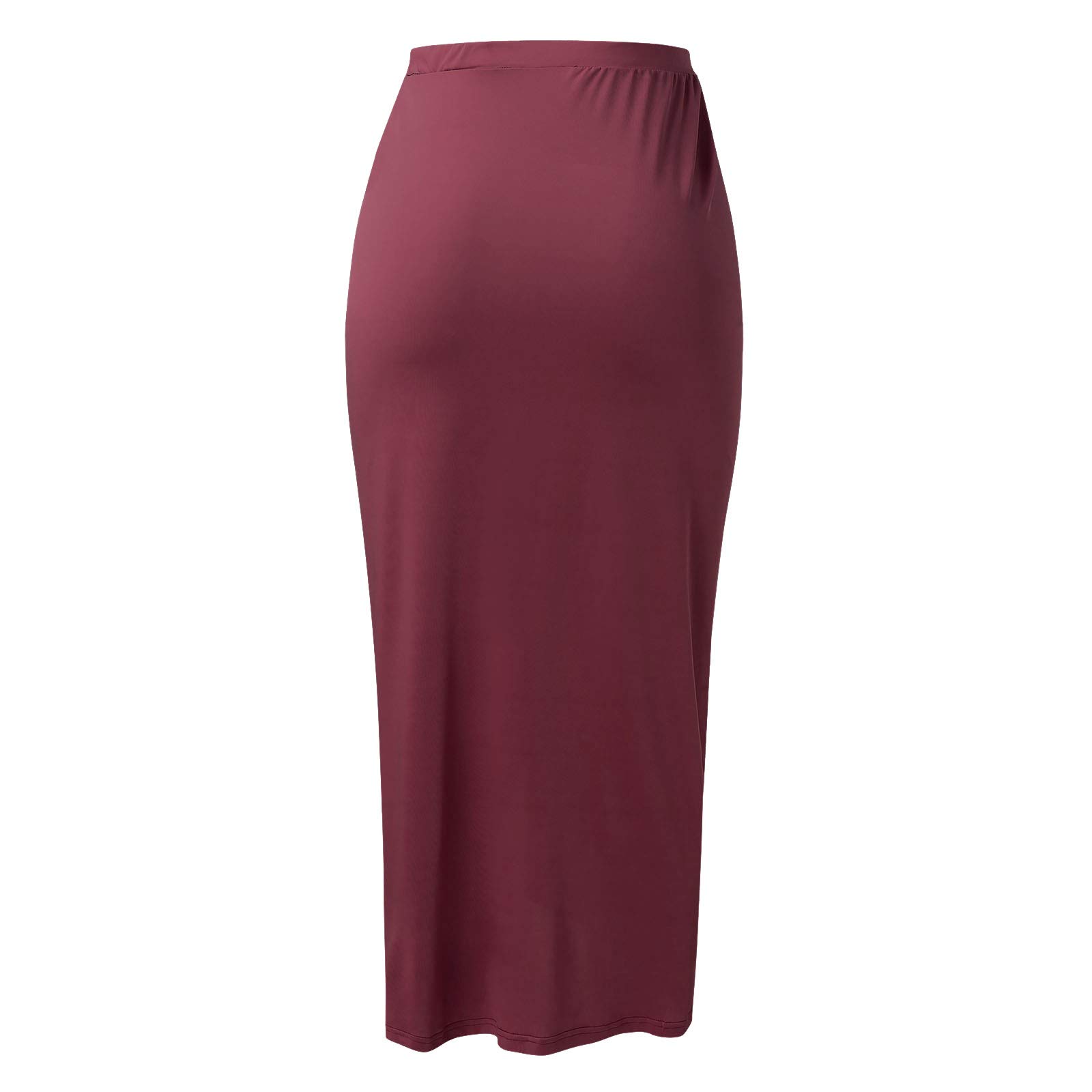 Women's Maxi Skirt - Draped Casual Wrap Waist Skirt with High Slit & Elastic Waistband - Asymmetrical Solid Wine Color for Summer, Beach, Party & Office Wear