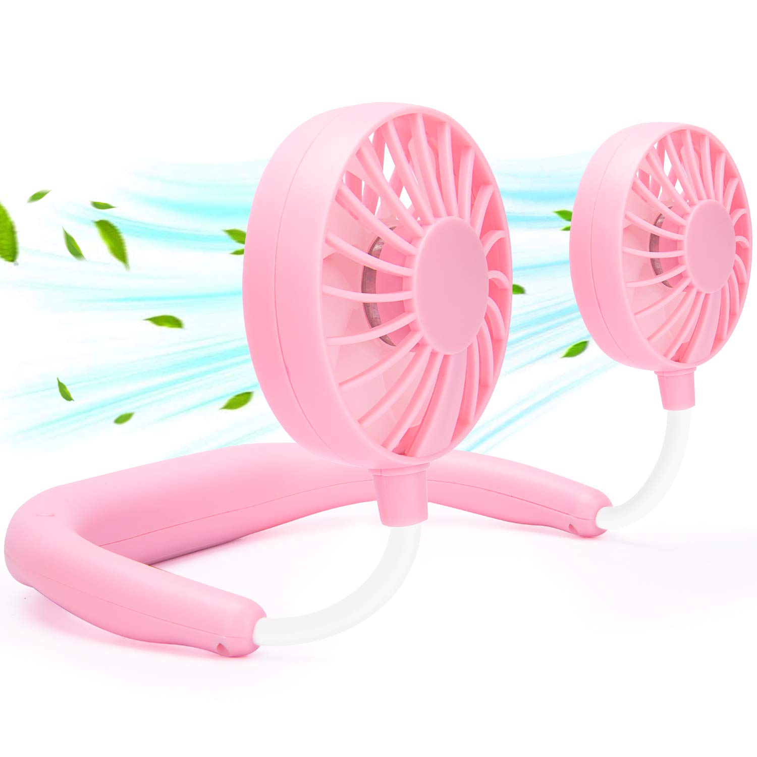 RJVW Portable Hands-Free Neck Fan - USB Rechargeable Personal Cooling Fan with 3 Speed Settings & 360° Rotation for Travel, Sports, Office, Reading - Wearable Hanging Fan for Outdoor Activities, Gym Workouts and Summer Heat Relief