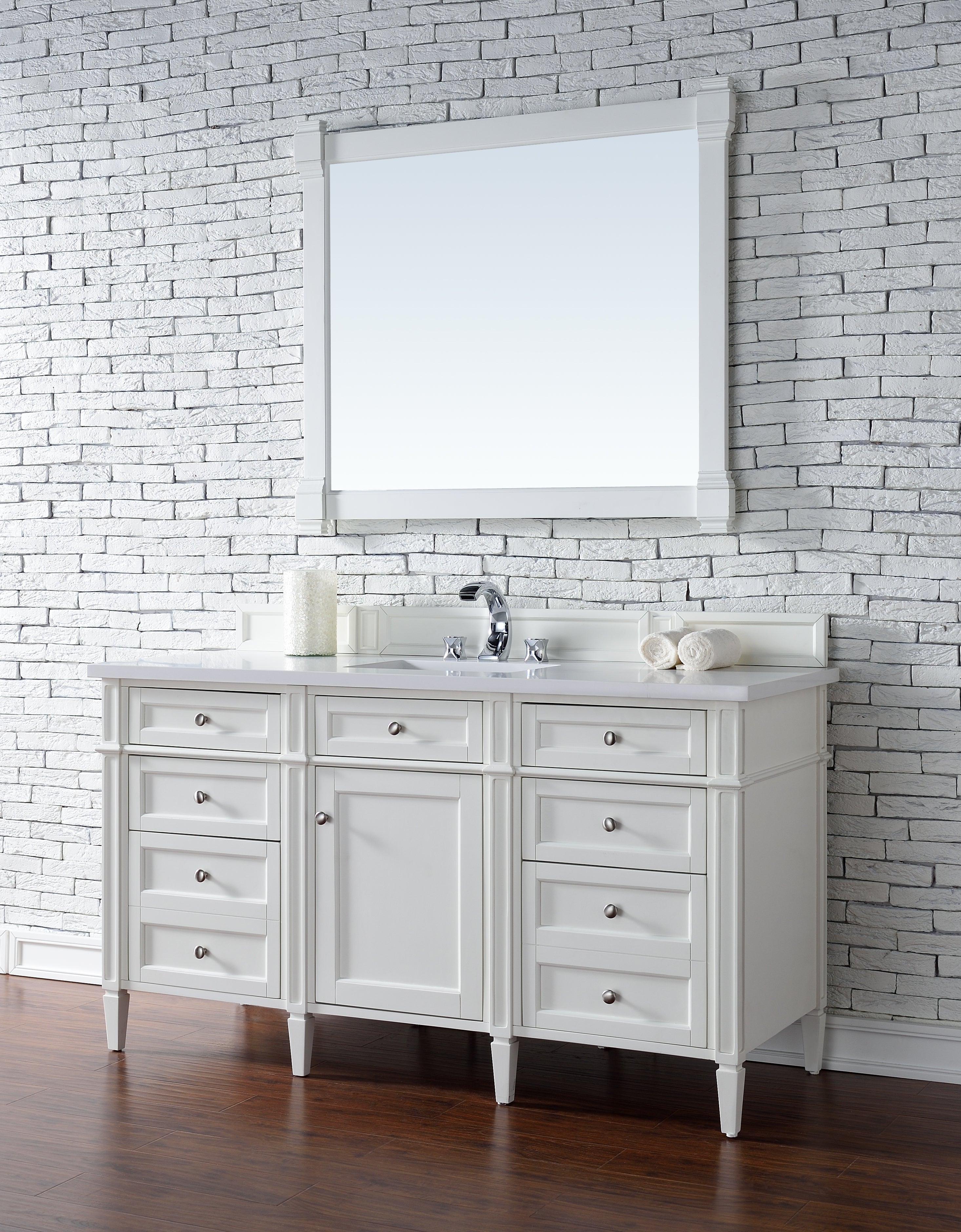 Brittany 60-Inch Bright White Bathroom Vanity with 3CM White Zeus Quartz Countertop - Perfect for Modern Master Bathrooms and Guest Baths