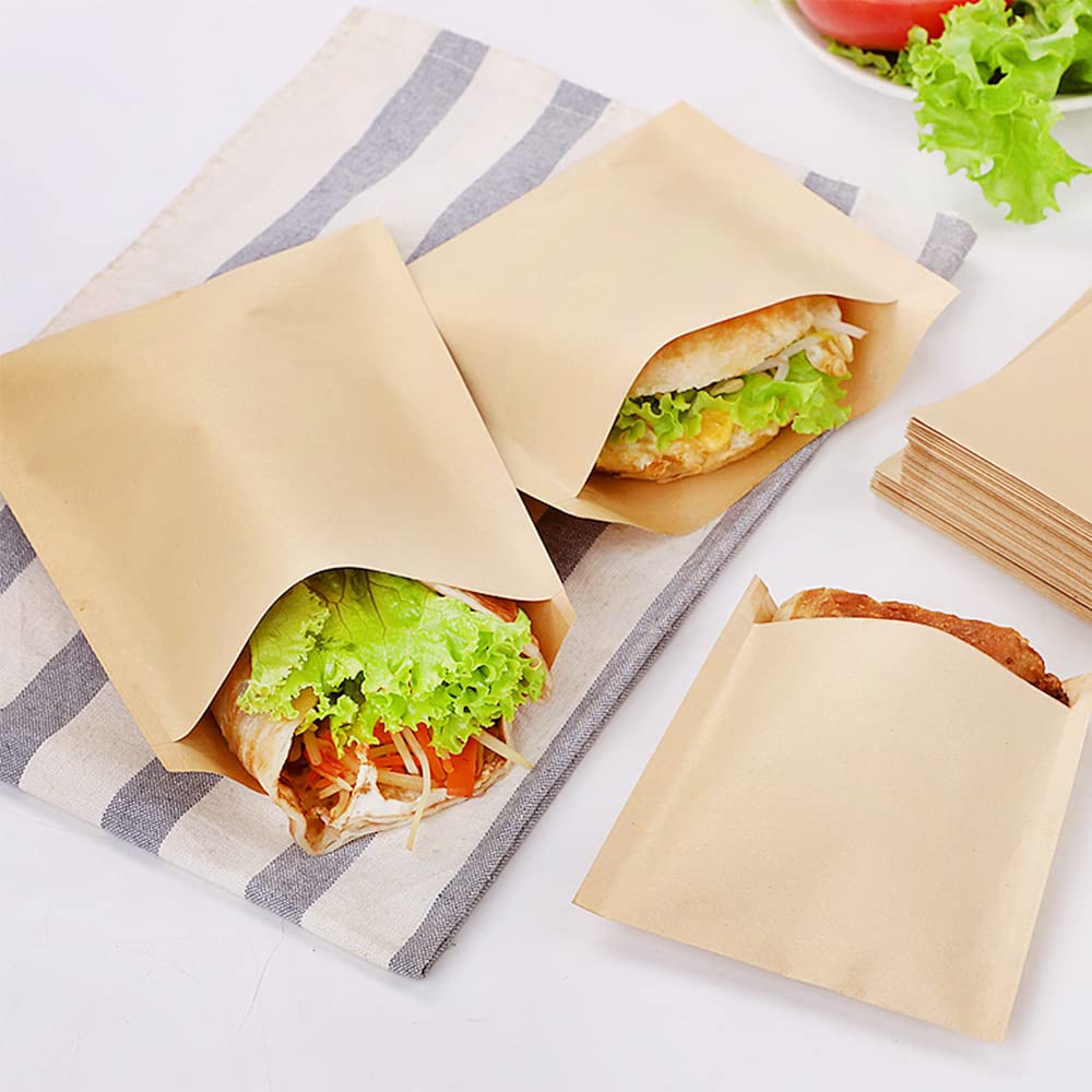 Eco-Friendly Kraft Paper Cookie Bags - 4.52 x 4.92-inch Flat Glassine Wax Treat Snack Bags (100Pcs) for Candies, Chocolate, Pastries, Potato Chips & Desserts | Perfect for Bakery Treats, Party Favors & Gift Packaging