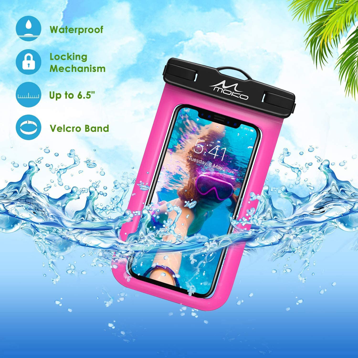 Waterproof Phone Pouch 2 Pack - IPX8 Underwater Phone Case Dry Bag with Adjustable Lanyard & Armband for iPhone 16/15/14/13/12/11 Pro Max/X/Xr/Xs/SE 3, Samsung S24/S23/S22/S21/S10 - Perfect for Swimming, Beach, Kayaking & Outdoor Activities (Black+Magenta)