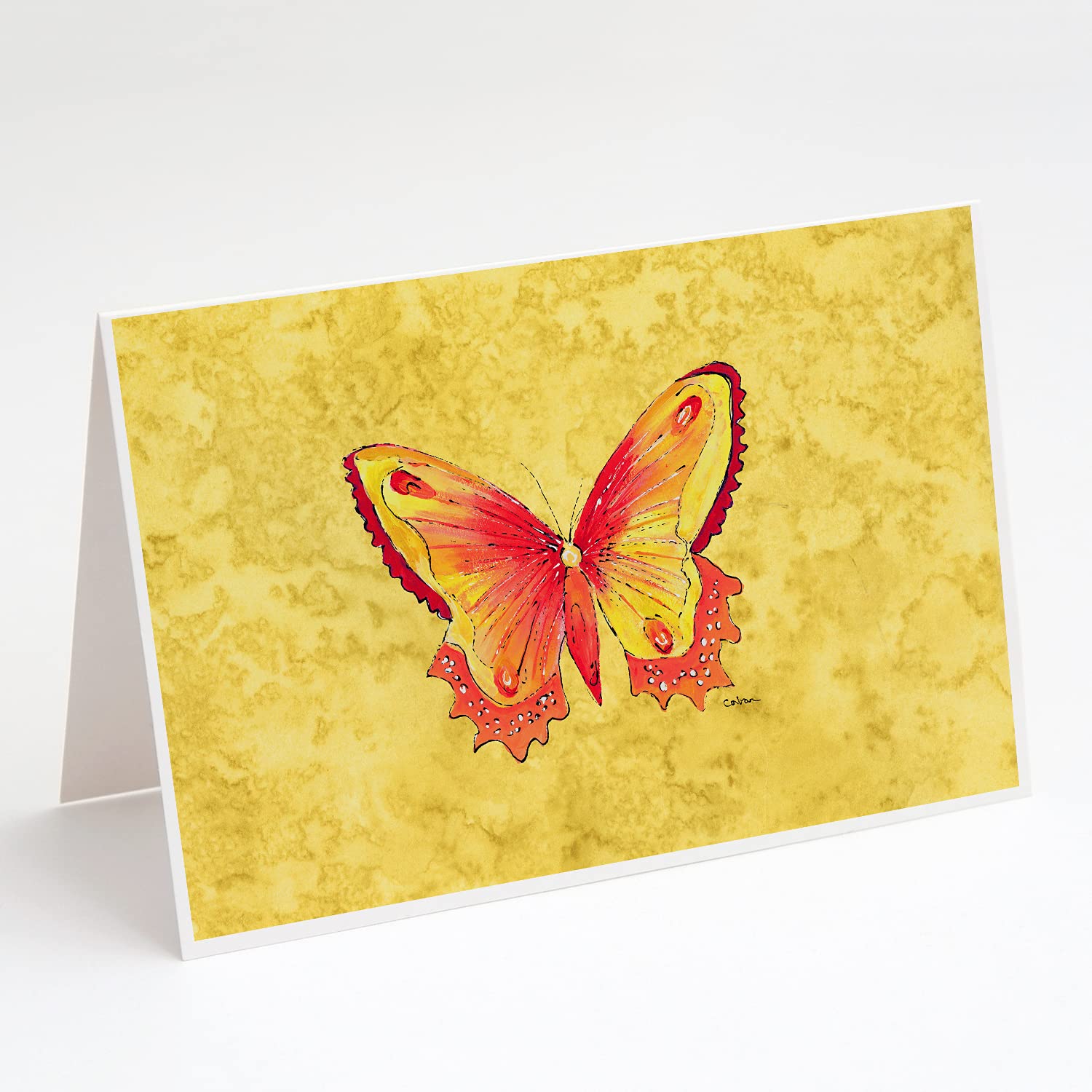 Butterfly on Yellow Greeting Cards and Envelopes - Pack of 8 Blank A7 Note Cards (5x7) for Birthdays, Thank You Notes & Special Occasions | Whimsical Design by Caroline's Treasures