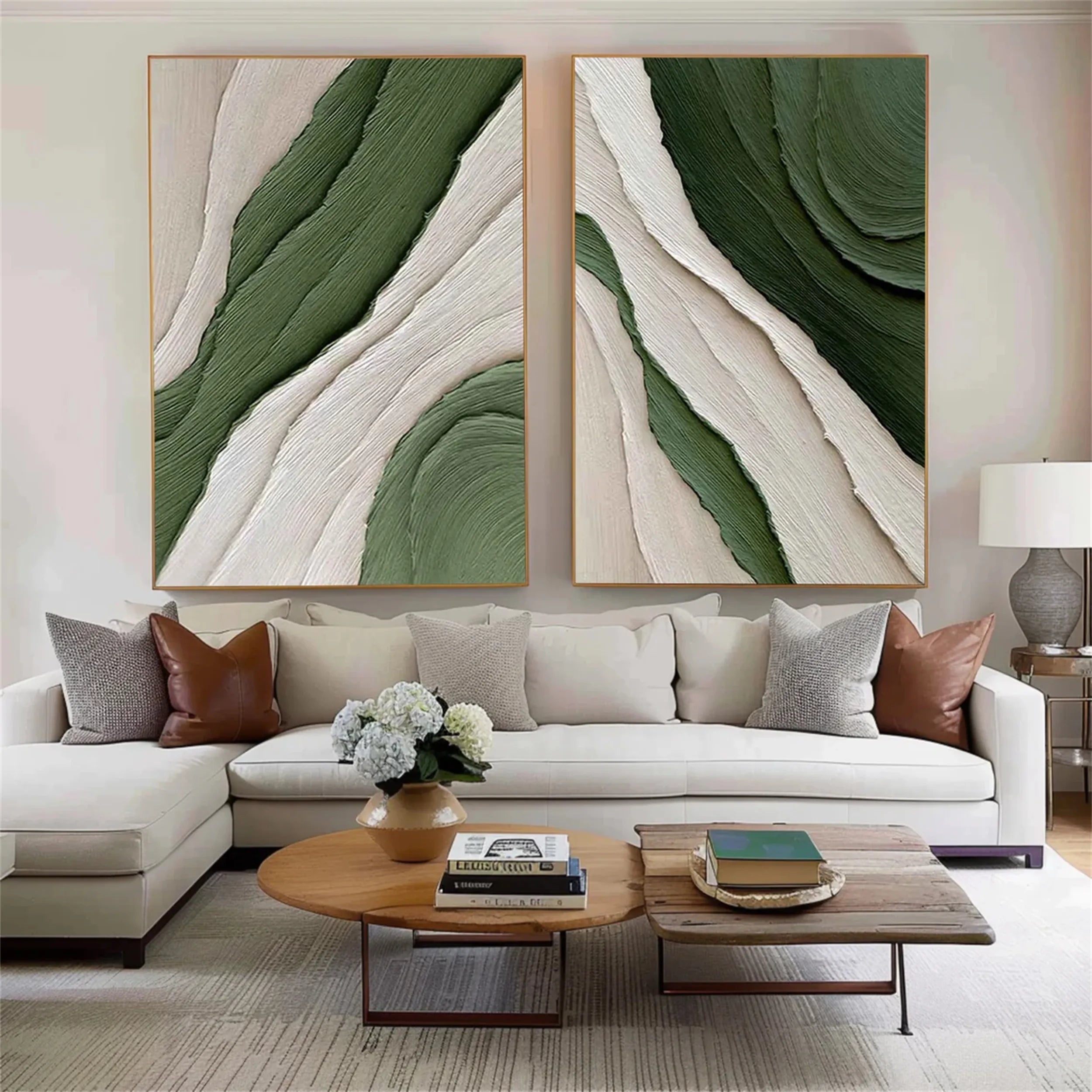 Abstract Blue and Green Wall Art Set of 2 - Modern Canvas Paintings for Living Room, Bedroom & Office Decor #BG047