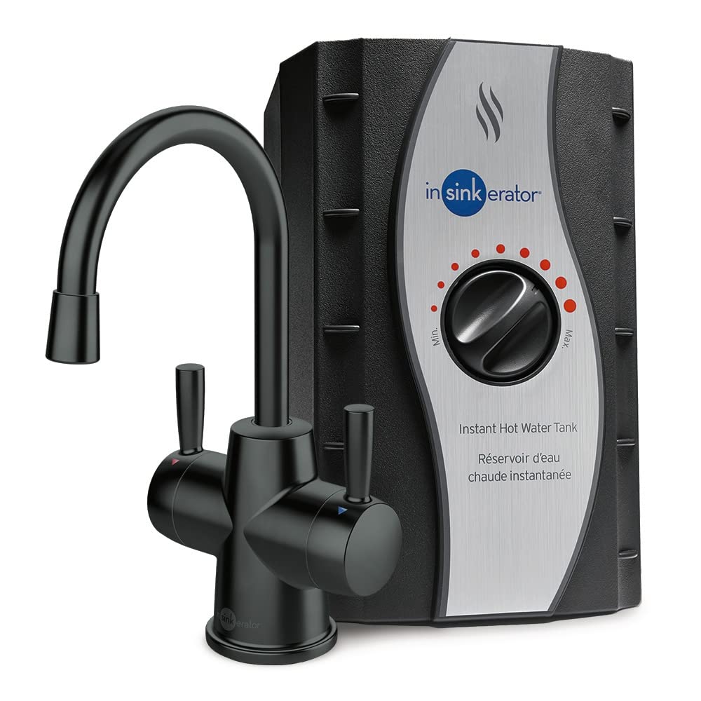 InSinkErator HC250MBLK-SS HOT250 System - 2/3 Gallon Stainless Steel Instant Hot & Cold Water Dispenser with Matte Black 2-Handle Faucet | Under Sink Filter-Compatible | Perfect for Kitchen, Office & Home Use