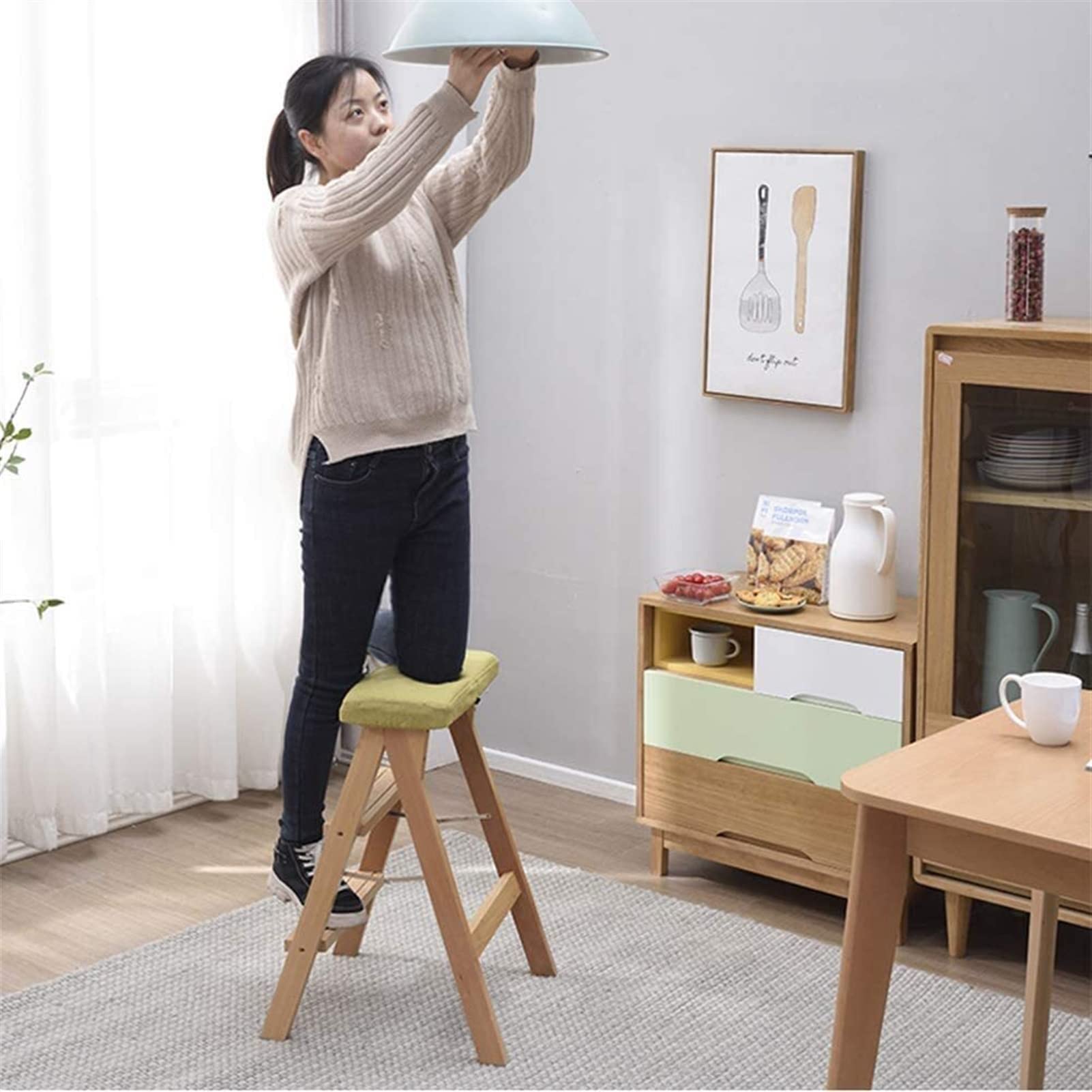 Foldable Step Stool - Solid Wood Portable Folding Stool for Kitchen, Dining Table, Bathroom | Non-Slip Stepladder & Small Chair | Perfect for Home, Office, and Outdoor Use
