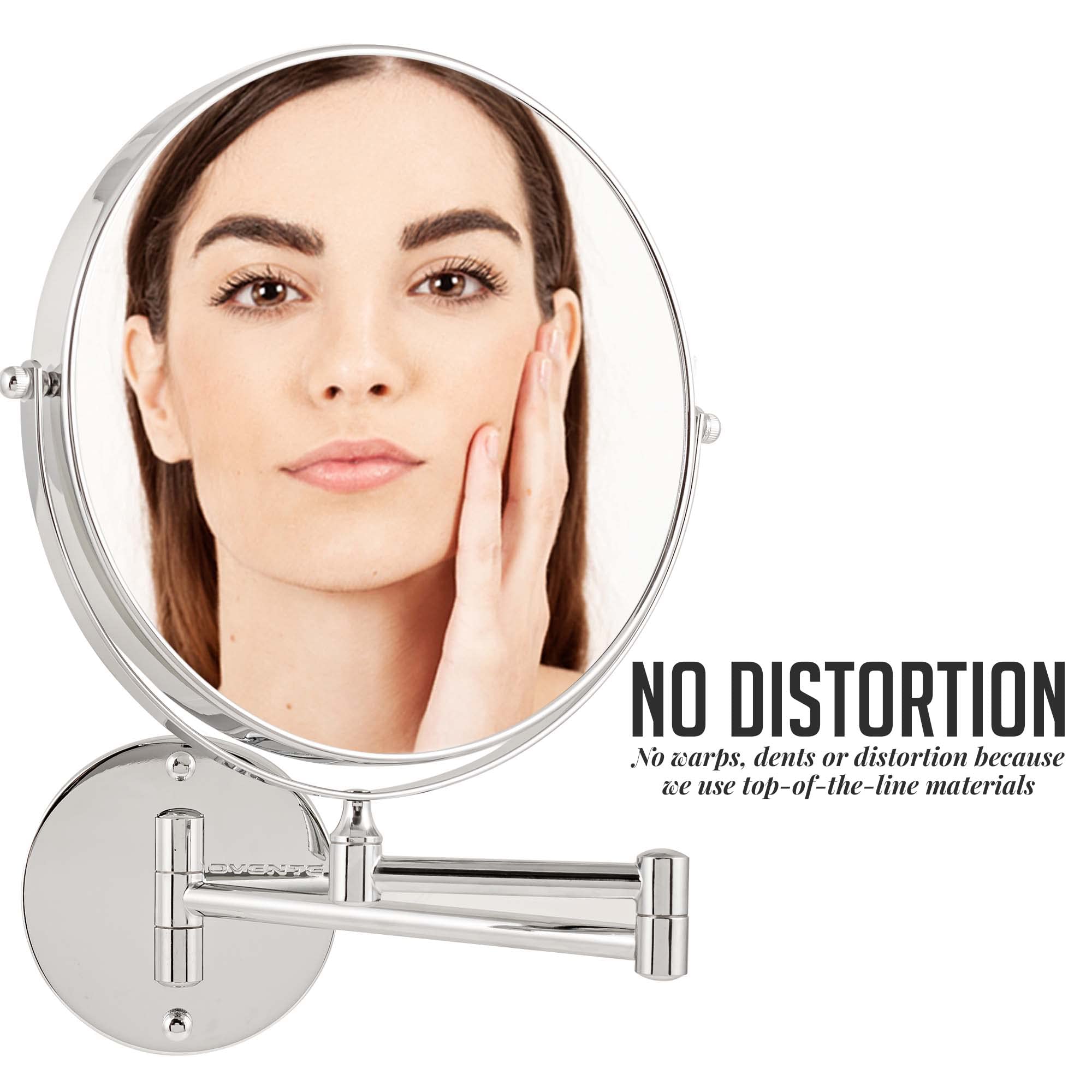 OVENTE 9 Inch Wall Mounted Makeup Mirror with 1X/10X Magnification - Double Sided Round Bathroom Vanity Mirror - 360° Swivel & Extendable Folding Arm - Polished Chrome (MNLFW90CH1X10X) - Perfect for Makeup Application, Shaving & Skincare Routines