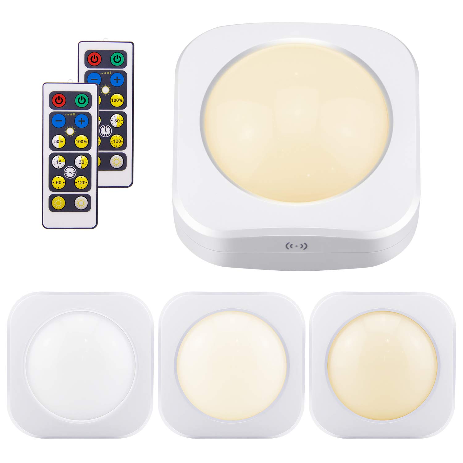 LUXSWAY Battery Operated Puck Lights - Dimmable LED Closet Lights with Remote Control, Push/Tap/Touch Night Lights for Cabinets, Counters (Nature/Warm/Cool White) | Perfect for Bedroom, Kitchen, Nursery & Storage Spaces