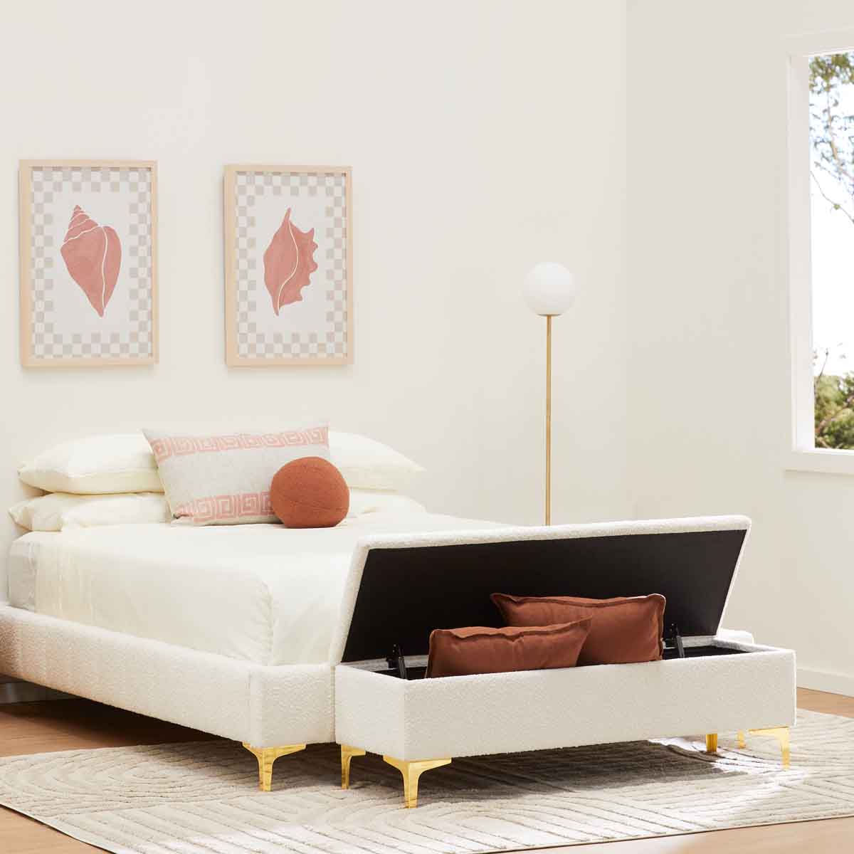 Georgia Boucle Storage Bench - Upholstered Ottoman with Removable Cushion for Entryway, Bedroom & Living Room - Stylish & Functional Home Decor
