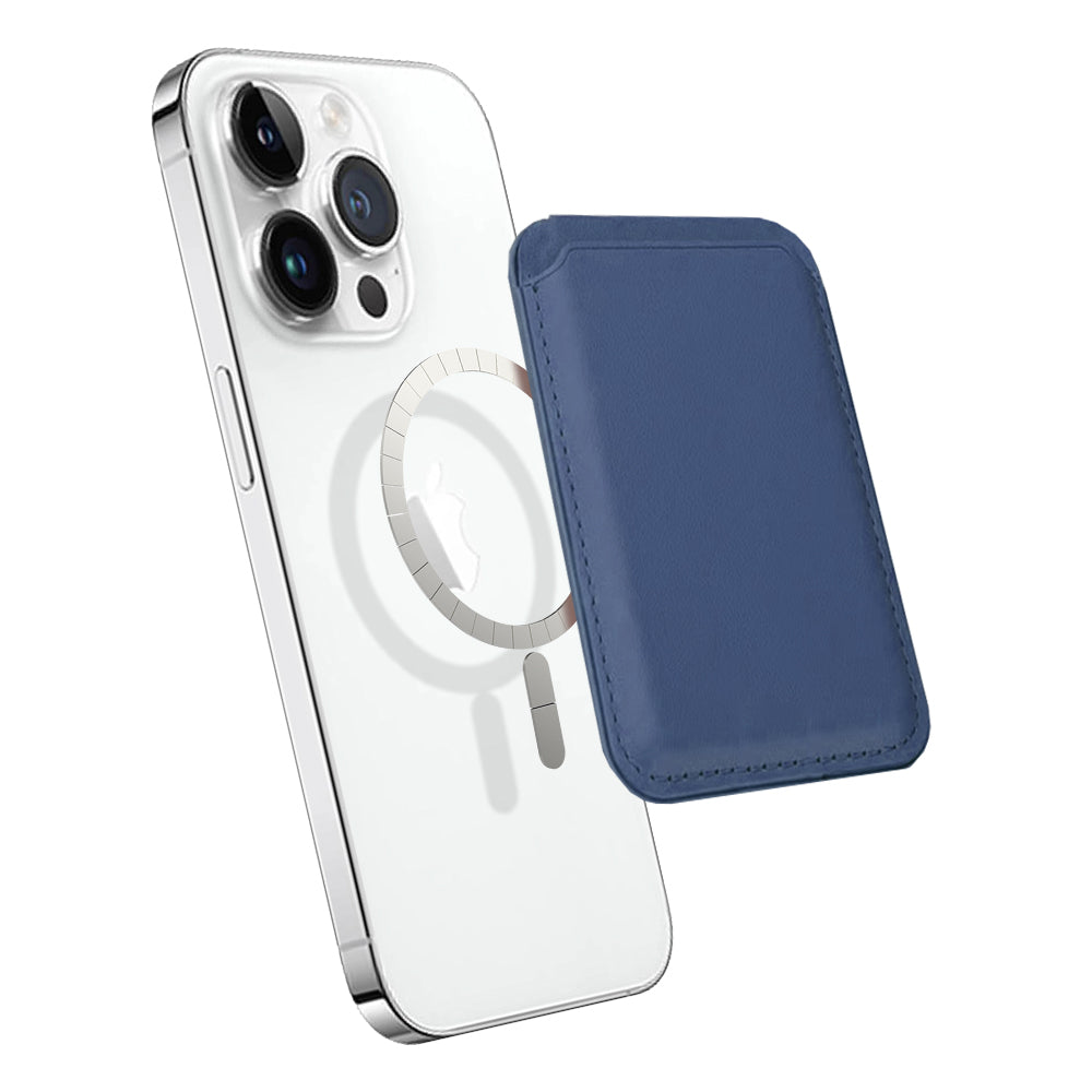 Premium Genuine Leather MagSafe Wallet for iPhone - Dark Blue | Slim RFID Blocking Card Holder | Perfect for Everyday Use, Travel & Business