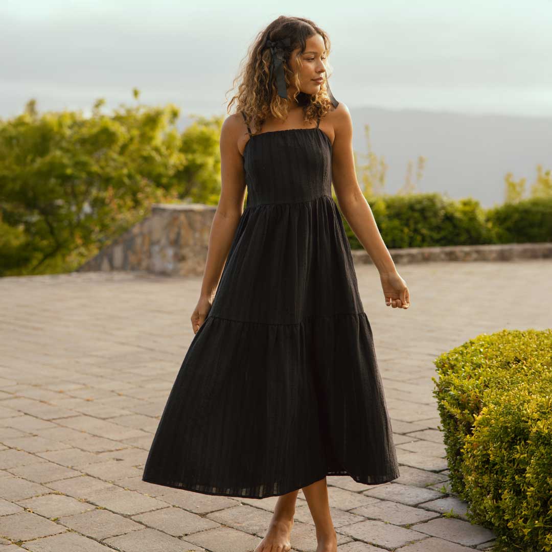 Elegant Black Cabo Midi Dress for Women - Summer Beach Party & Casual Outfit