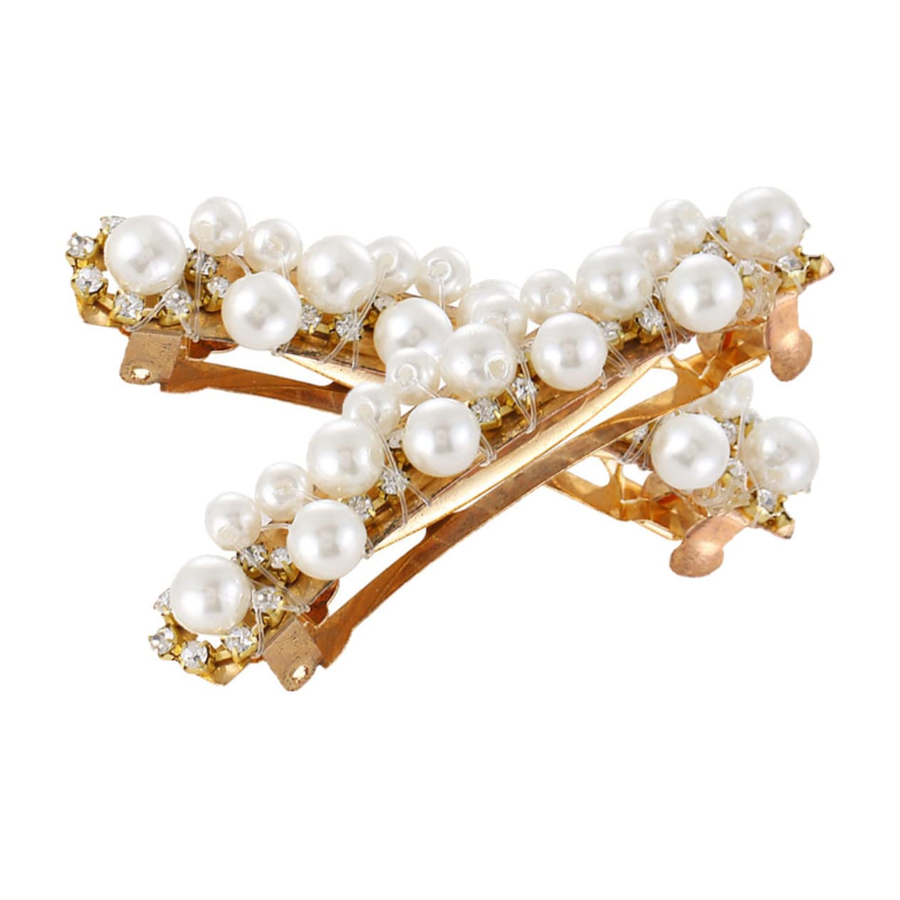 FRCOLOR 2pcs Gold Pearl Hair Clips for Women - Elegant Barrettes & Spring Hairpins for Weaving, Perfect for Weddings, Parties & Daily Styling