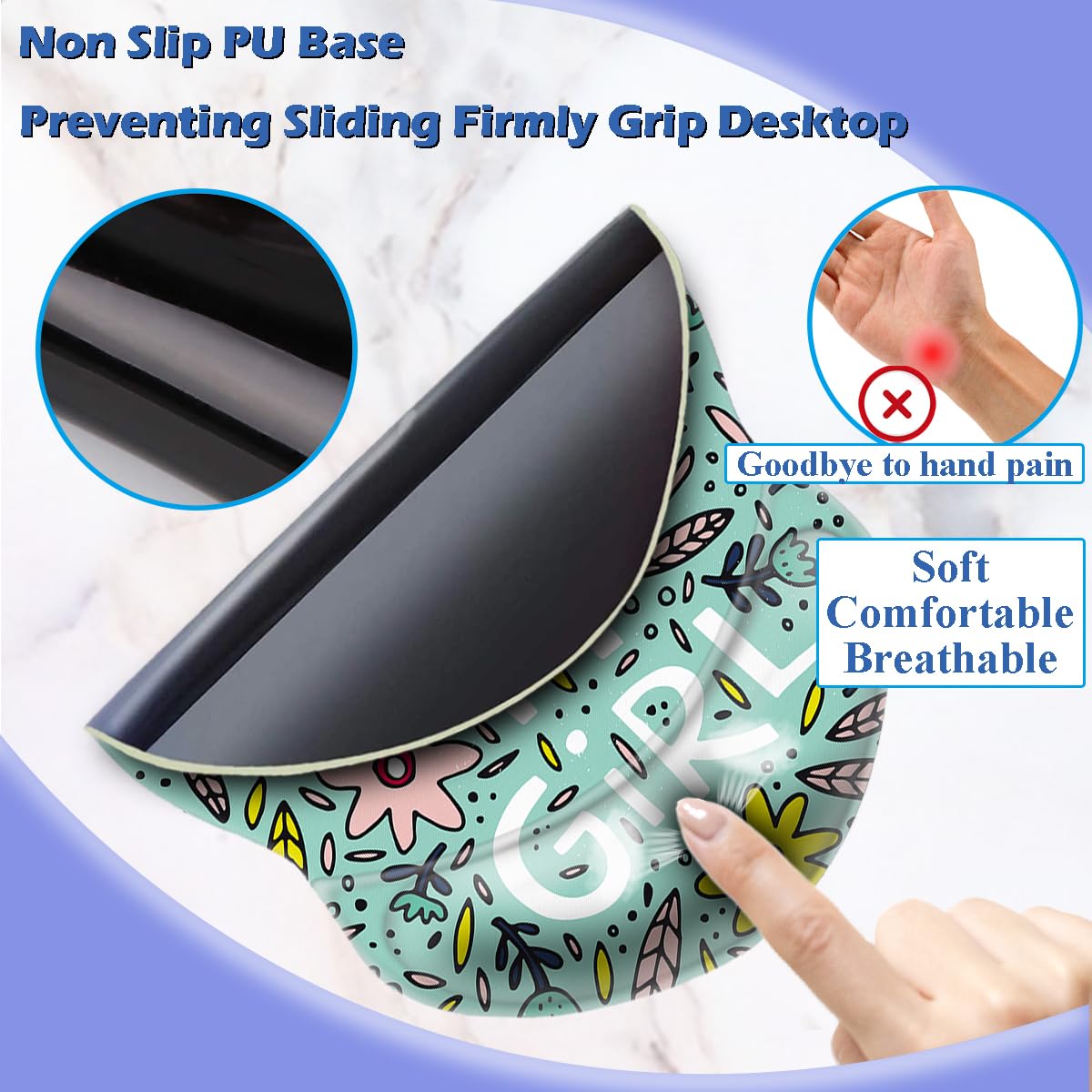 Ergonomic Non-Slip Wrist Mouse Pad with Gel Support - 8.7 x 7.5 Inch Gaming Mouse Mat for Computer & Laptop - Perfect for Office, Home & Long Work Sessions (You Got it Girl Design)