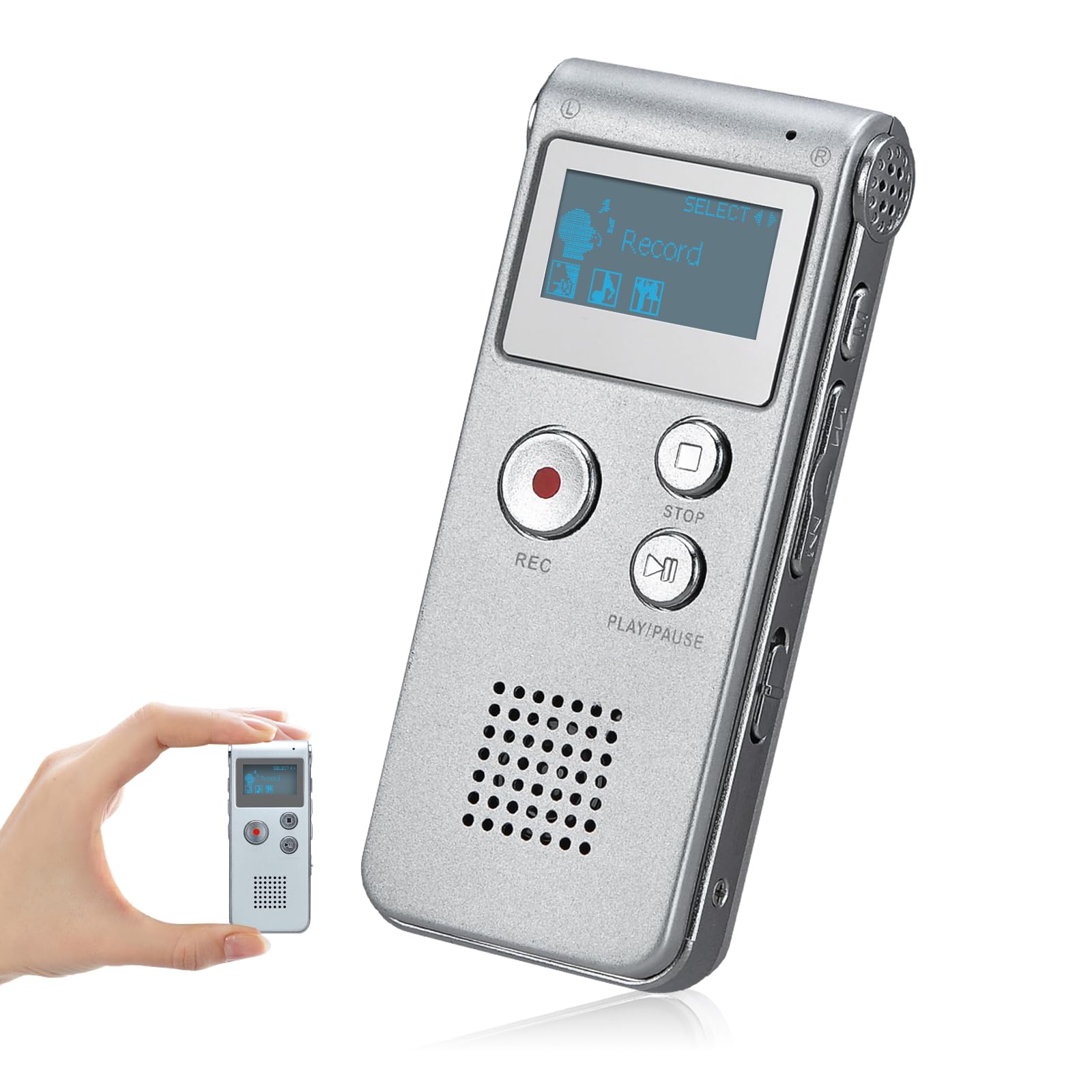 COVVY 16GB Portable Digital Voice Recorder with LCD Screen - Audio Recorder, MP3 Player, Dictaphone for Lectures, Meetings & Interviews | Silver