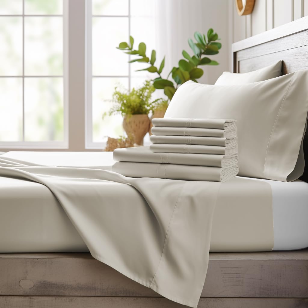 Bamboo Bay 6-Piece Queen Size Sheet Set - 100% Viscose Bamboo Bed Sheets, Ultra Soft & Breathable Cooling Sheets for Hot Sleepers, Deep Pocket Fits 16