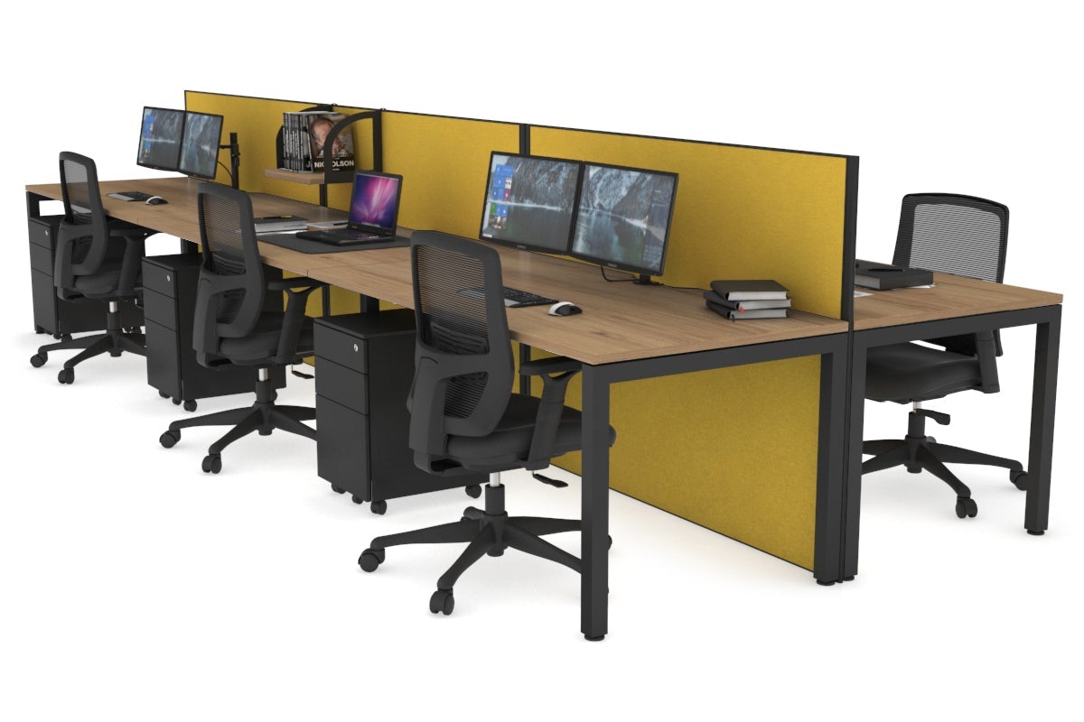 Horizon Quadro 6p Bench Square Legs Office Workstation - 1400L x 800W with Cable Management Scallop | Modern Office Furniture for Workspace & Conference Room Setup