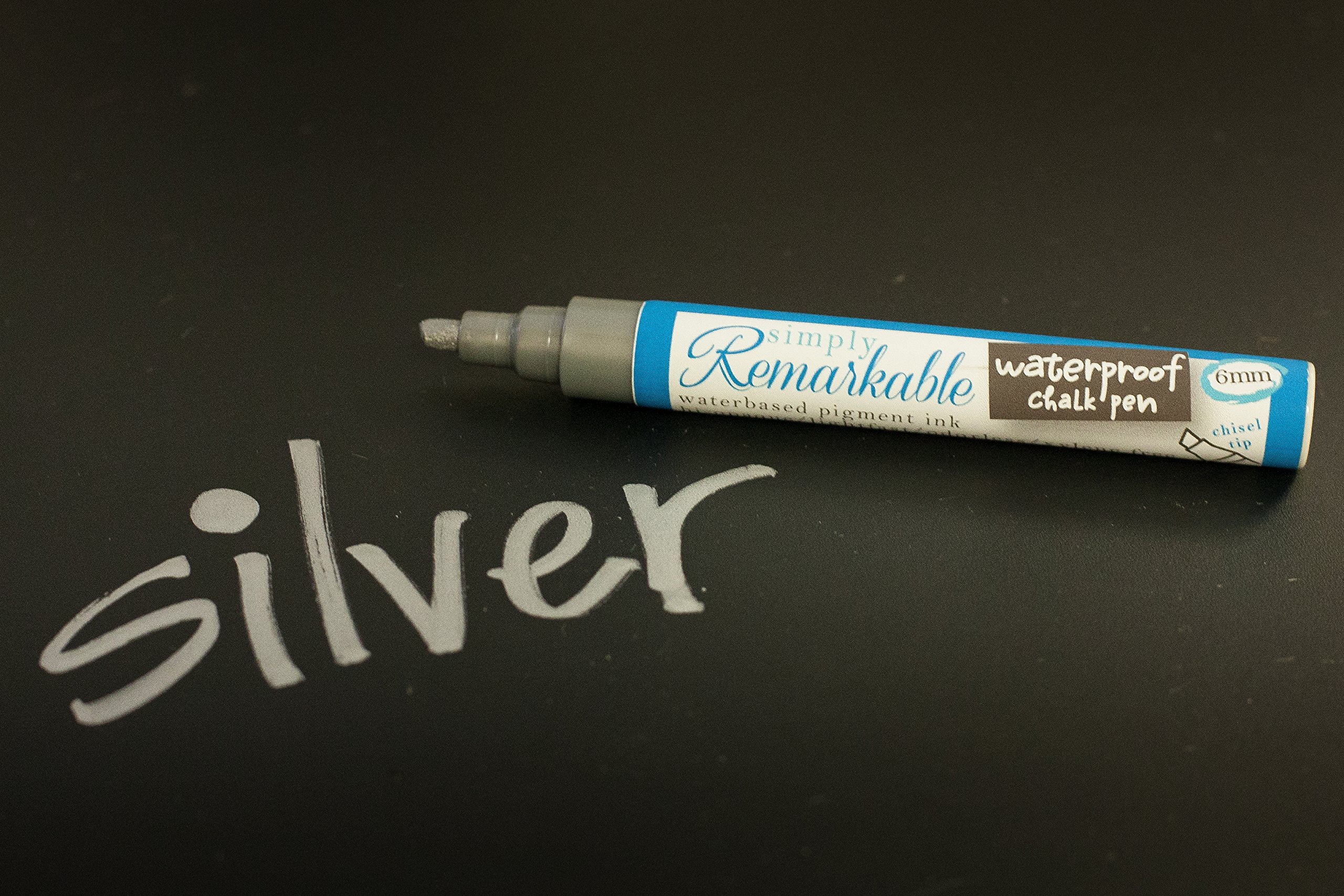 Simply Remarkable Waterproof Chalk Marker Pen - Silver Liquid Chalk for Custom Labels, Tags & Art (6mm Chisel Tip) - Perfect for Restaurants, Retail Signs, Wedding Decor & DIY Projects