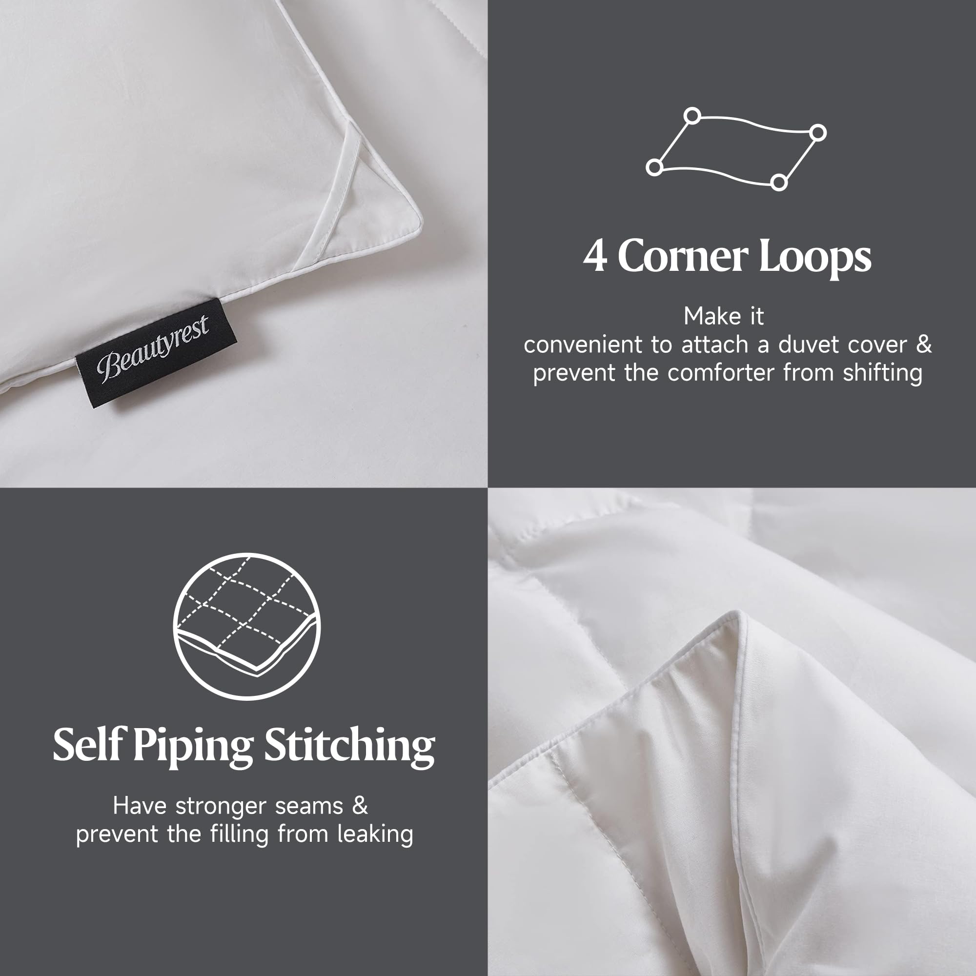 Beautyrest Tencel Cotton Blend White Down Alternative Comforter - All Seasons Medium Weight King Size Bedding - Perfect for Master Bedroom, Guest Room & Cozy Home Decor