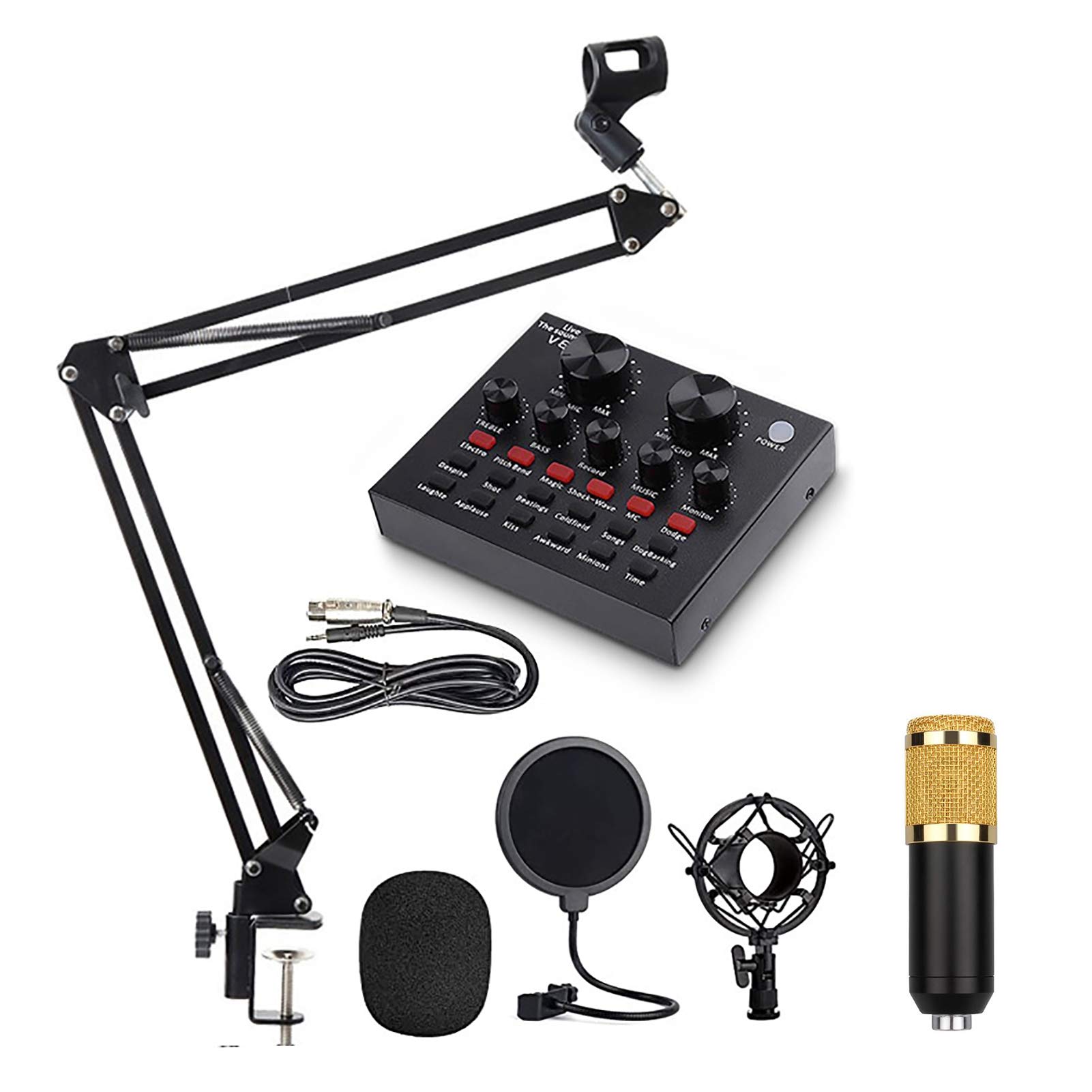 Professional V8 Condenser Microphone Kit with BM-800 Sound Card & Mini Mixer - Adjustable Scissor Arm, Metal Shock Mount & Pop Filter for Podcasting, Streaming & Home Studio Recording
