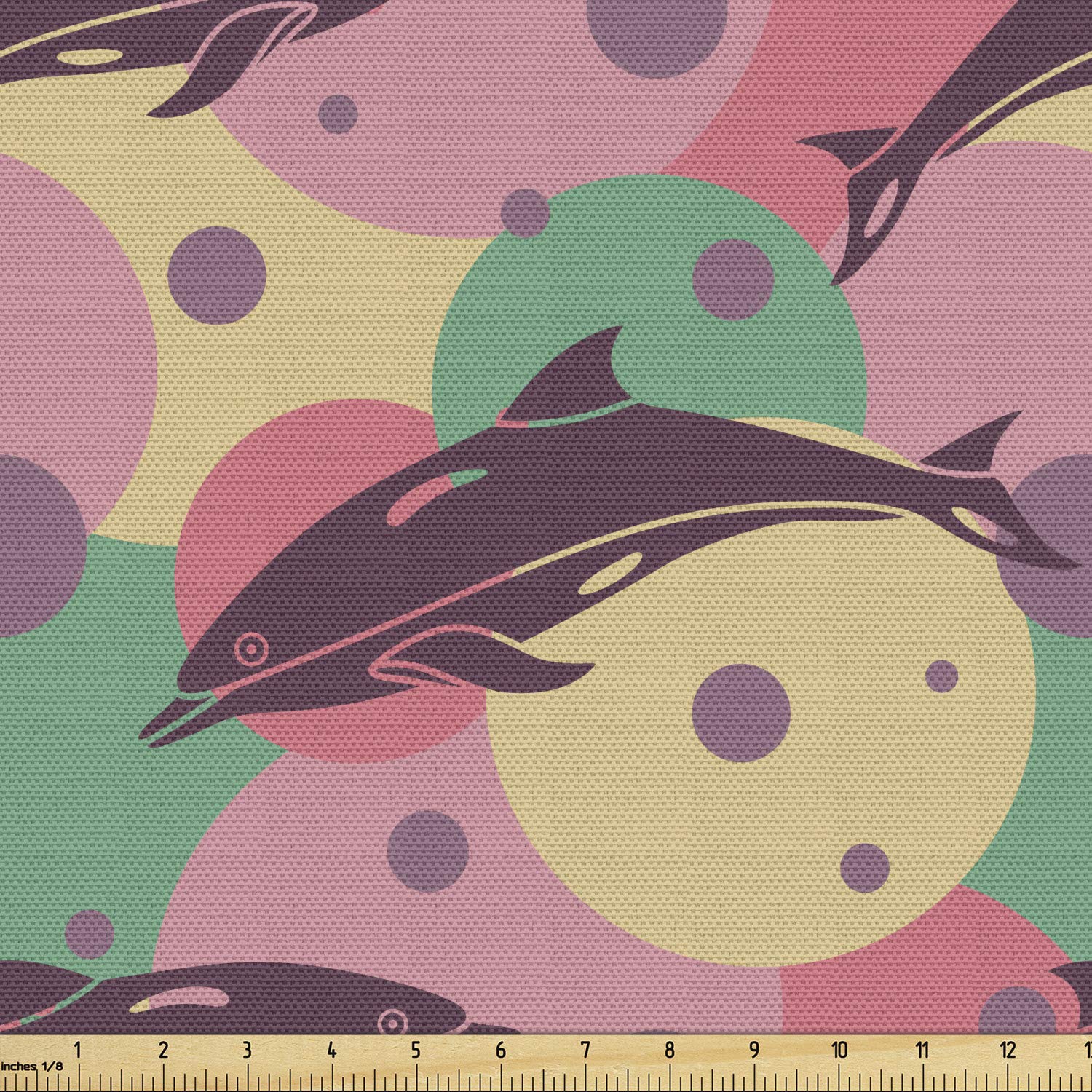 Ambesonne Aquatic Fabric by The Yard - Dolphins Underwater Bubbles Ocean Sea Illustration, Decorative Upholstery Fabric for Sofa, Curtains & Home Decor (2 Yards, Jade Green Dried Rose) | Perfect for DIY Projects, Pillow Covers & Coastal Themed Bedrooms
