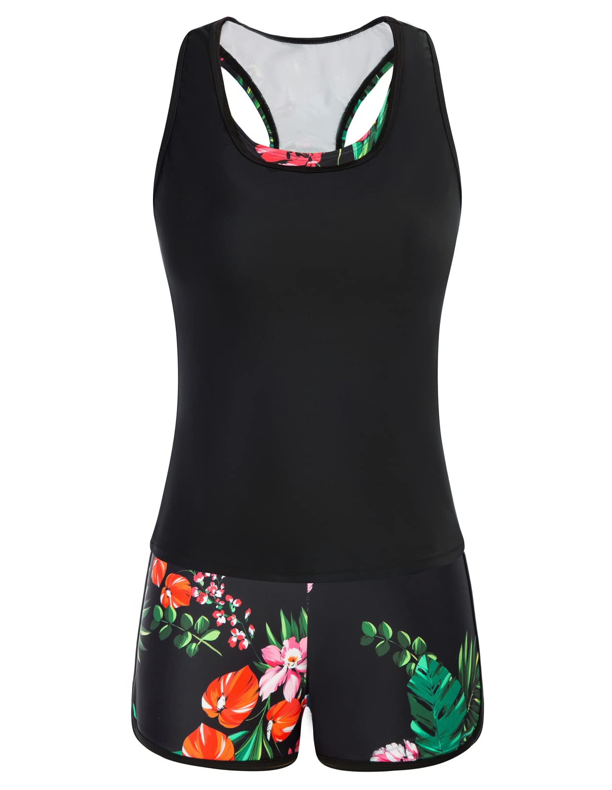 JASAMBAC Women's 3-Piece Tankini Swimsuit Set - Bikini Top with Boyshort Bottoms & Tank Top | Perfect for Beach Vacations, Pool Parties & Summer Getaways