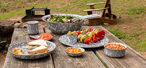 10.5 Inch Gray Swirl Enamelware Dinner Plates - Set of 4 - Durable & Stylish for Outdoor Picnics, Camping & Rustic Home Dining