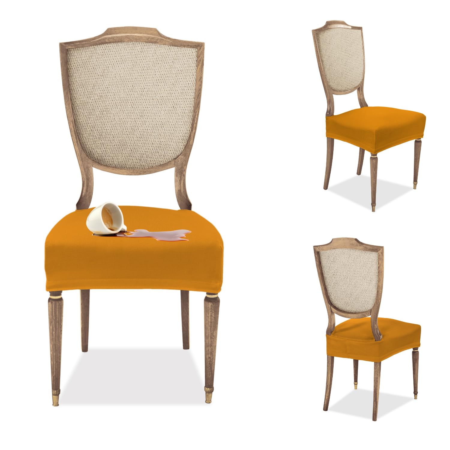 Elastic Dining Chair Seat Covers - Stain-Resistant, Washable & Adjustable Slipcovers for Restaurant, Hotel & Home Use (Gold, Set of 2) - Perfect for Protecting Chairs from Spills & Stains