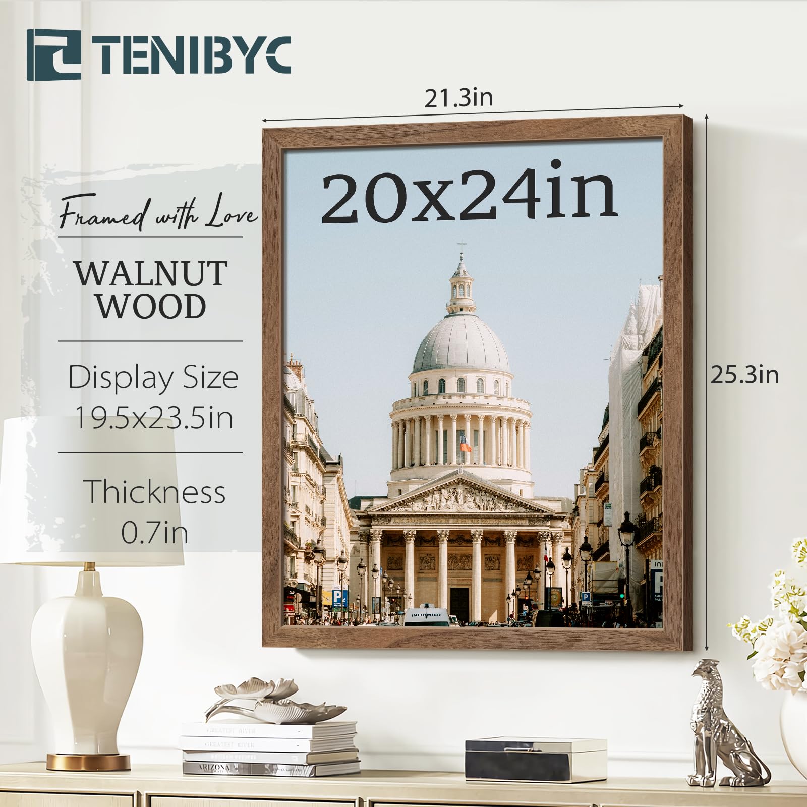 20x24 Walnut Poster Frame Set of 3 - Natural Brown Solid Wood Picture Frames for Wall Hanging | Perfect for Home Decor, Office Display, and Art Gallery Showcase