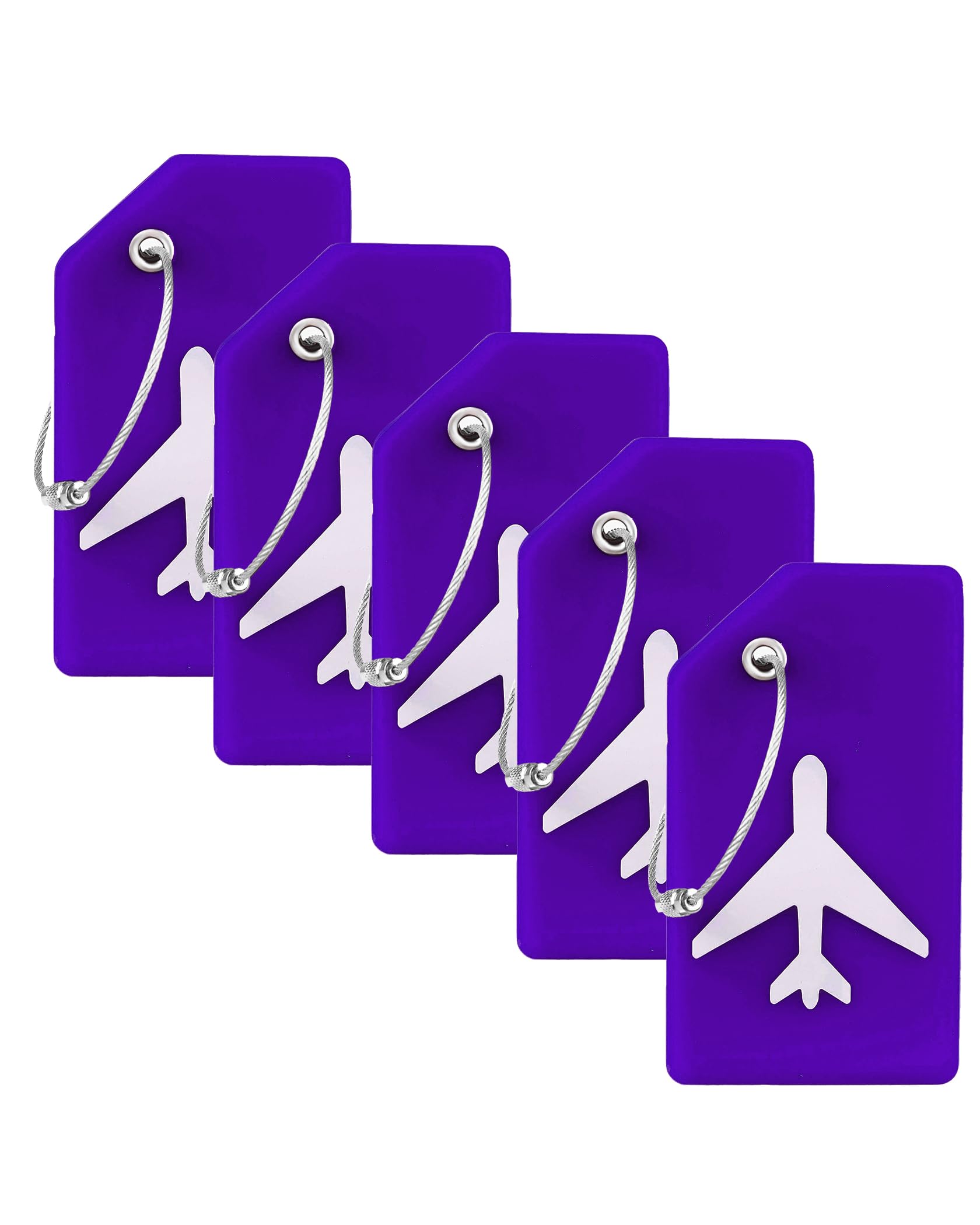 5 Pack Purple Silicone Luggage Tags with Stainless Steel Loop - TSA Approved, Durable & Privacy Protection Travel Bag Tags for Suitcases by Gostwo - Perfect for Air Travel, Cruise Vacations & Business Trips